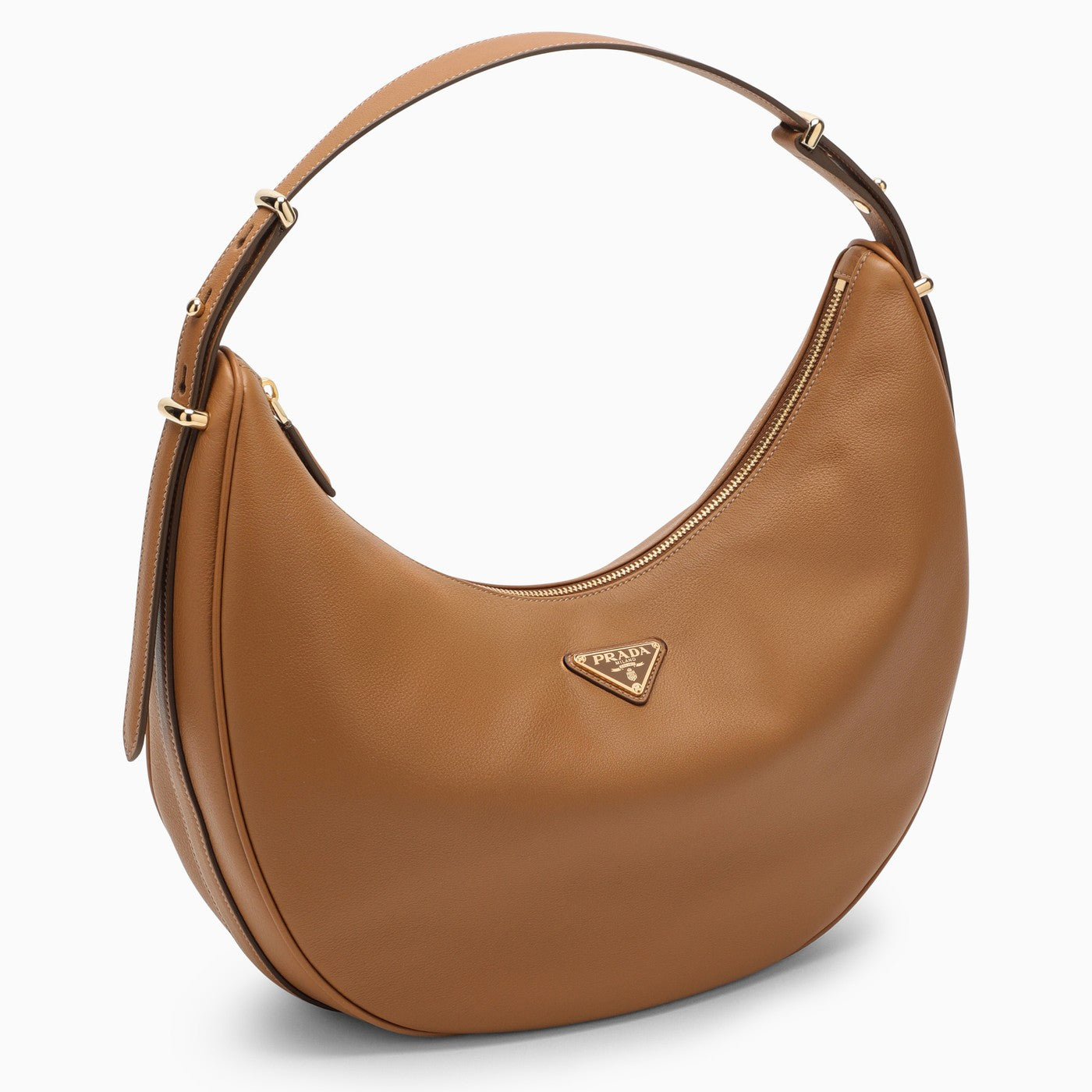 Sac porté épaule Prada Arqué couleur caramel large en cuir