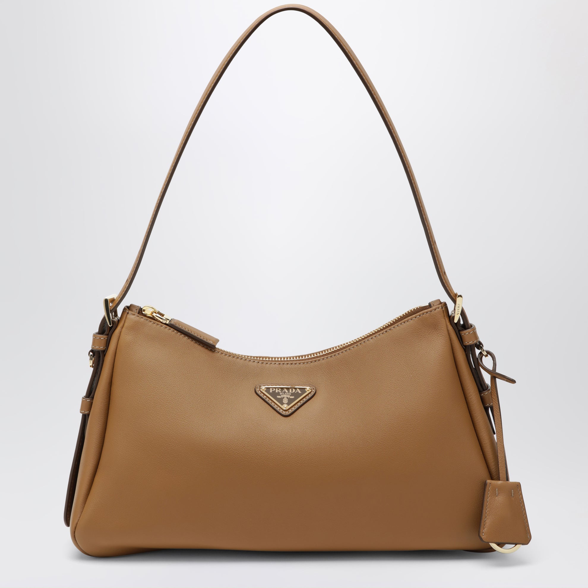 Borsa Prada Aimée media caramello in pelle