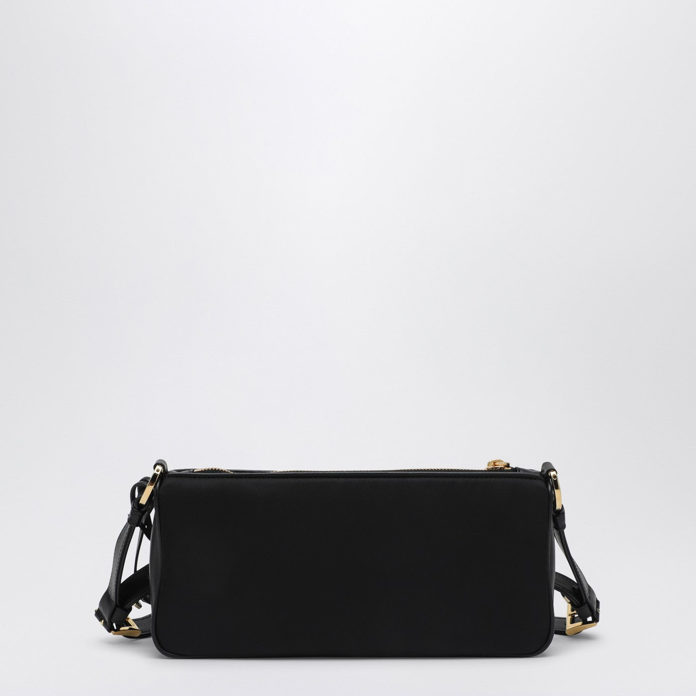 Schwarze Re-Nylon- und Ledertasche mit Vorhängeschloss
