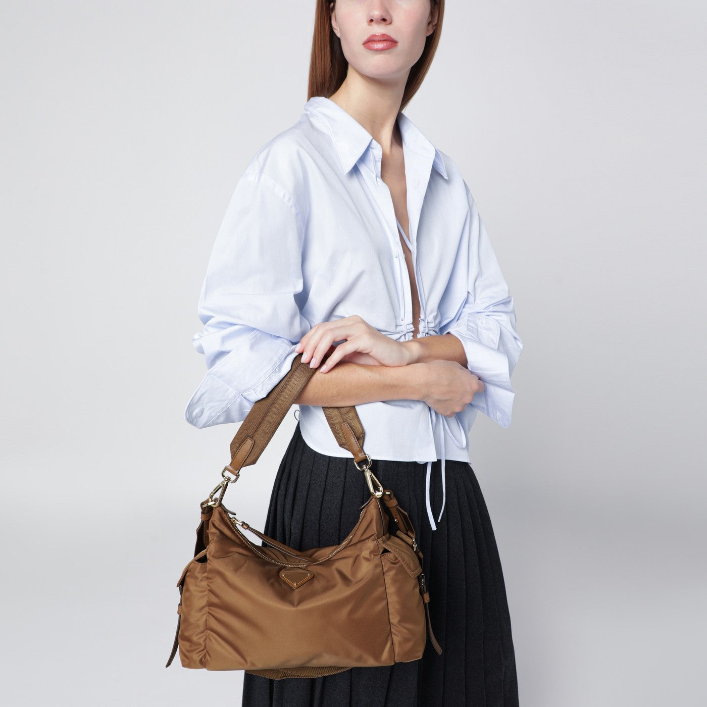 Prada Explore large Brandy bag in Re-Nylon and leather