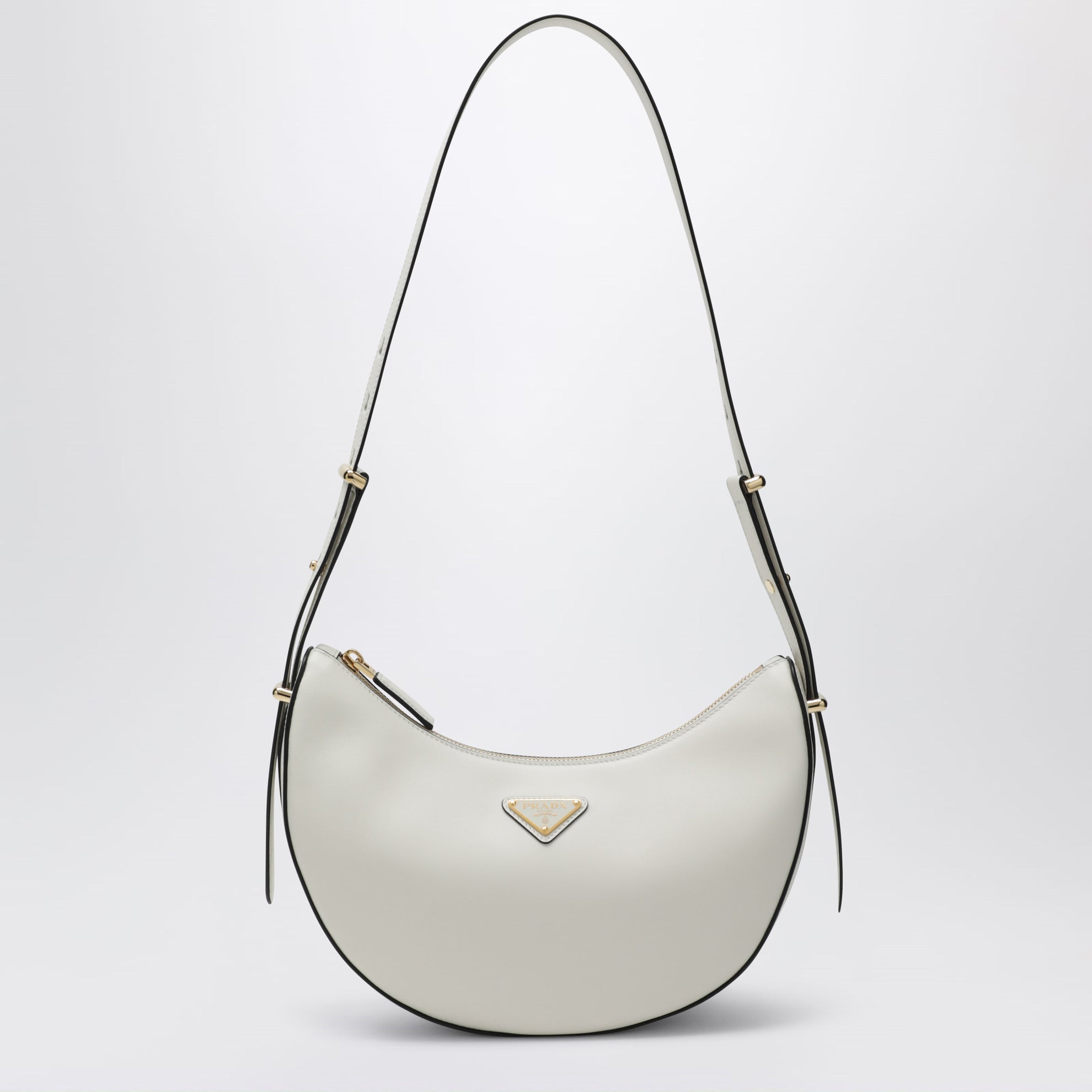 Borsa a spalla Prada Arqué medium in pelle bianca