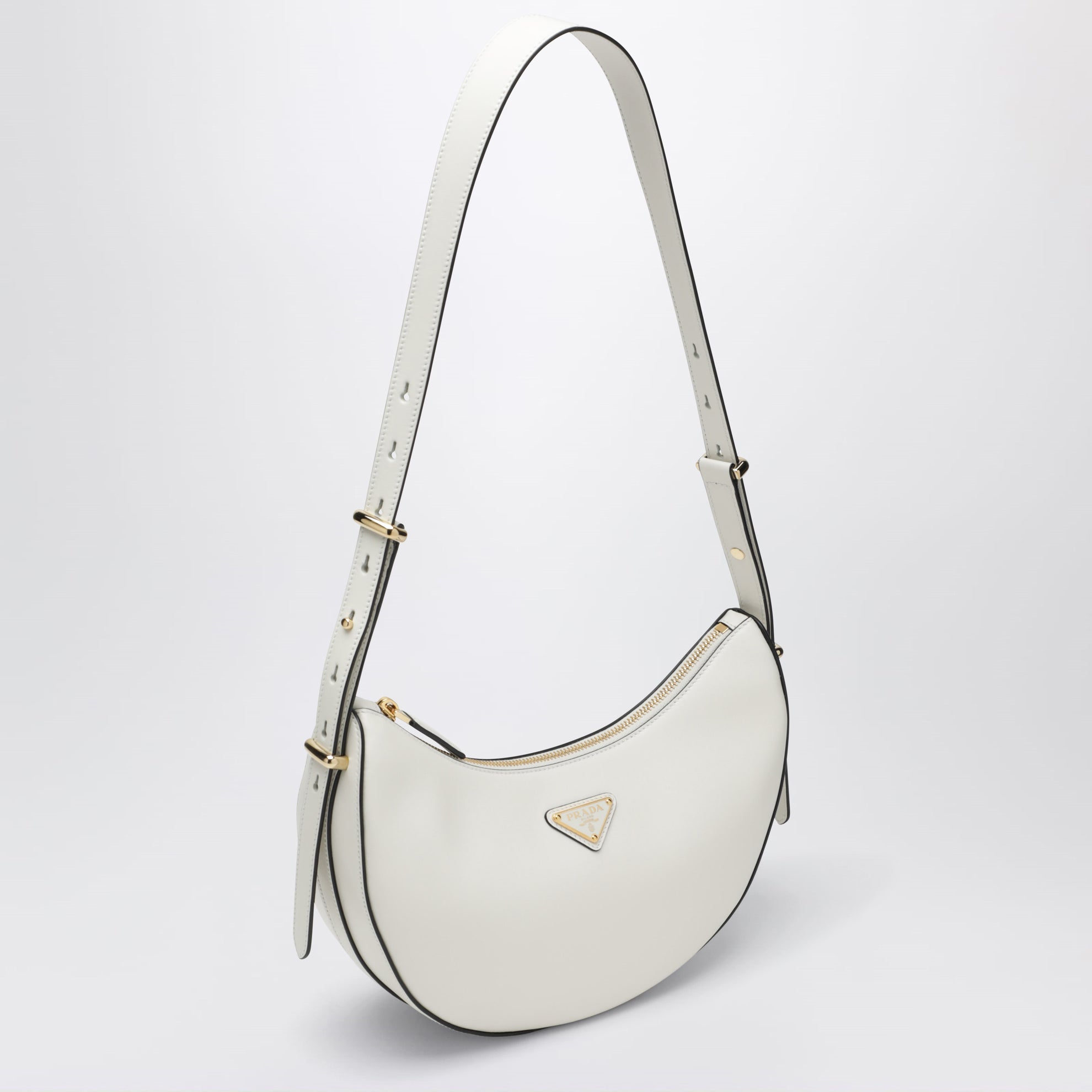 Borsa a spalla Prada Arqué medium in pelle bianca