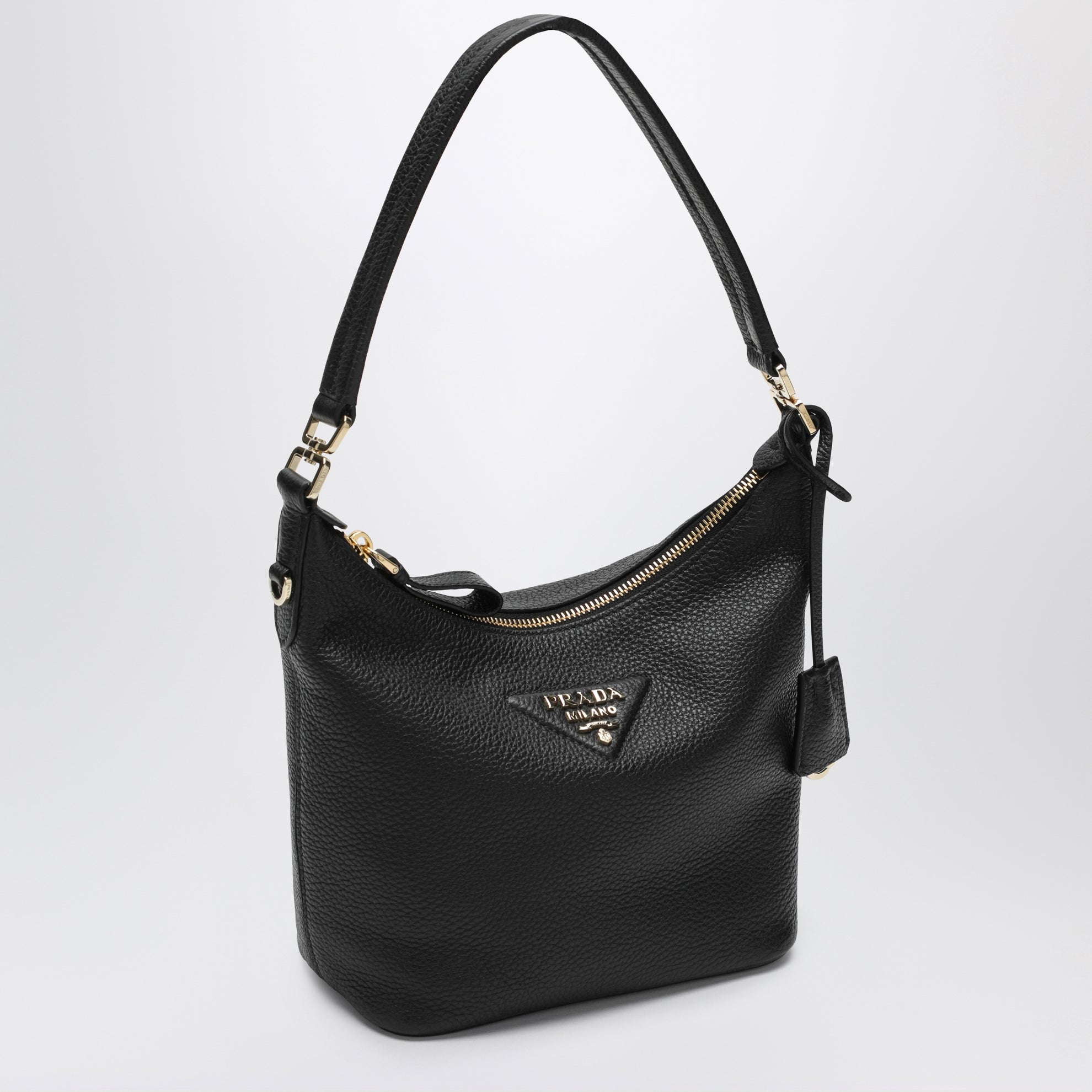 Small black leather hobo bag