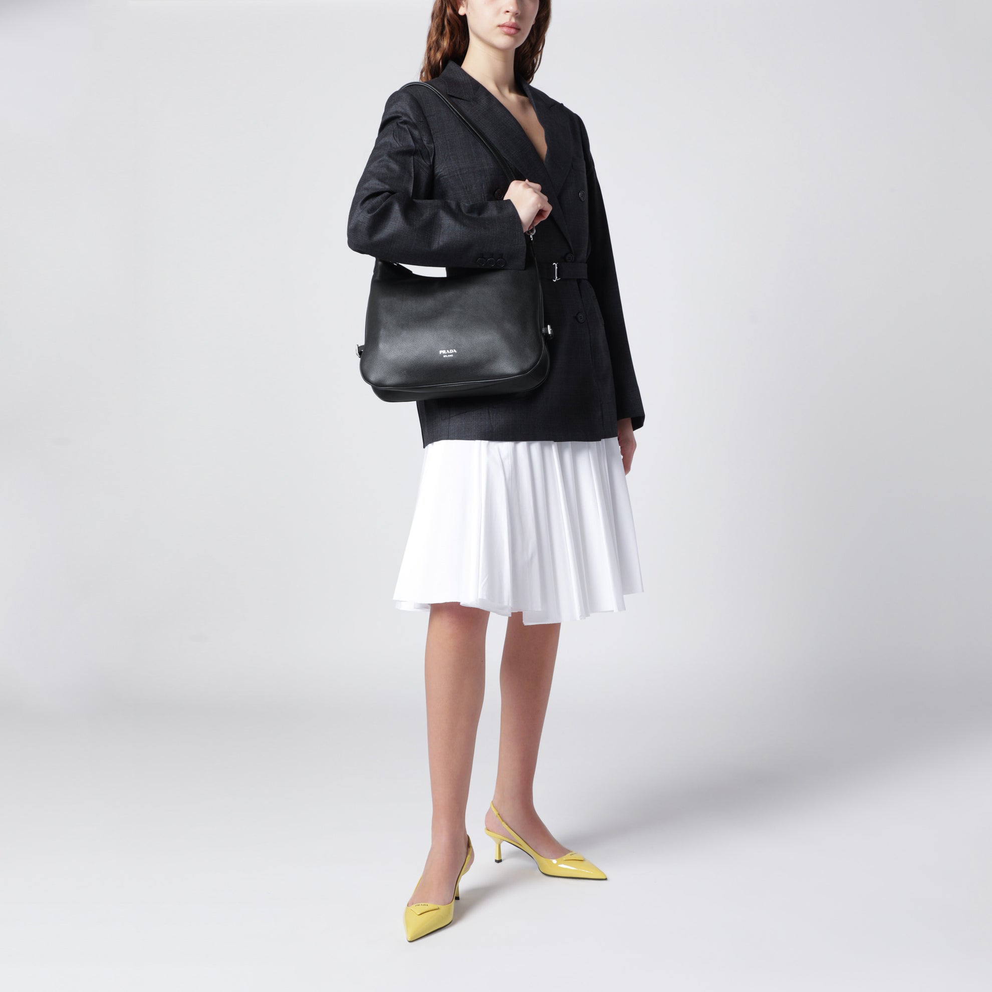 Prada Fold large black leather bag