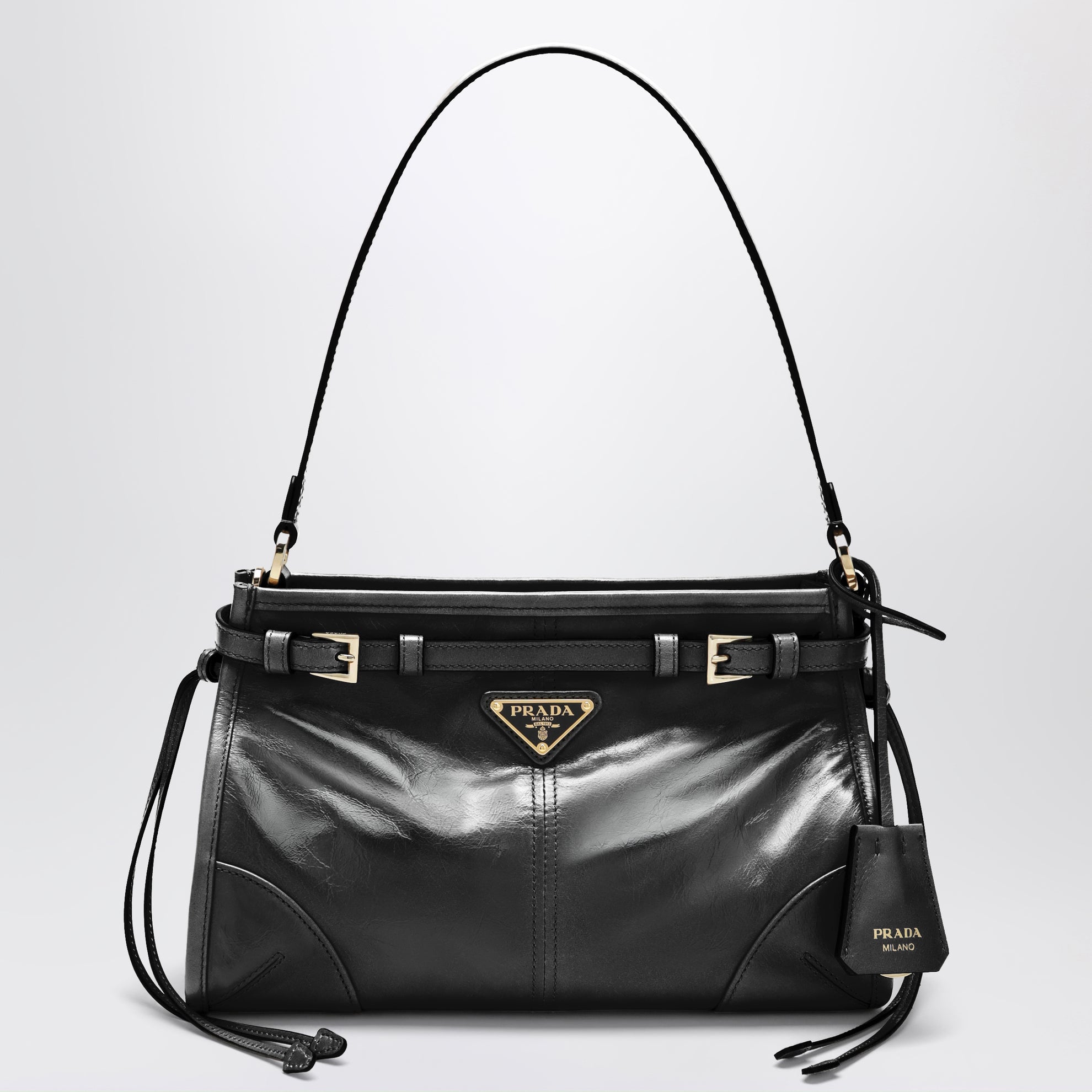 Small Bonnie top-handle bag in black calf leather