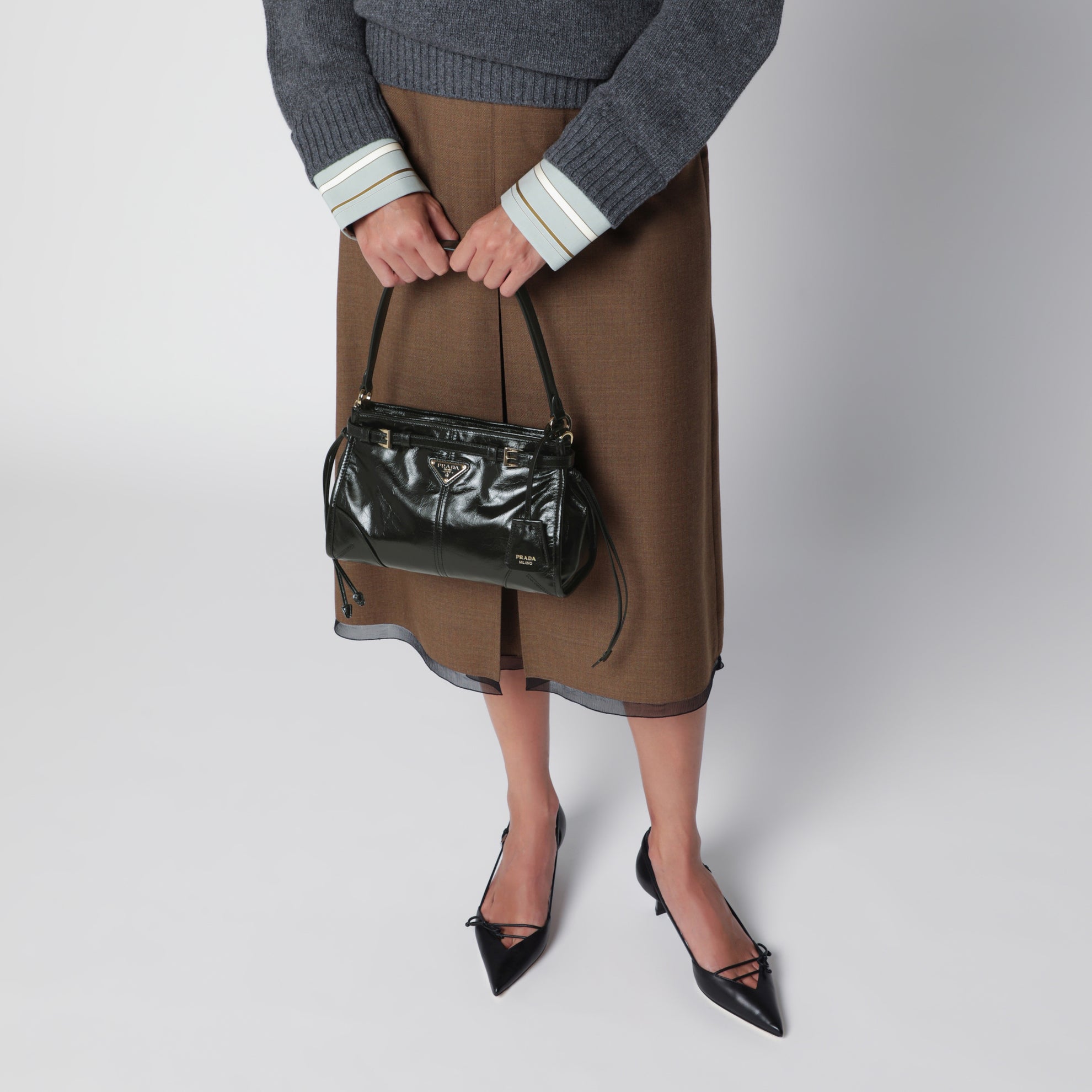 Small Bonnie top-handle bag in black calf leather