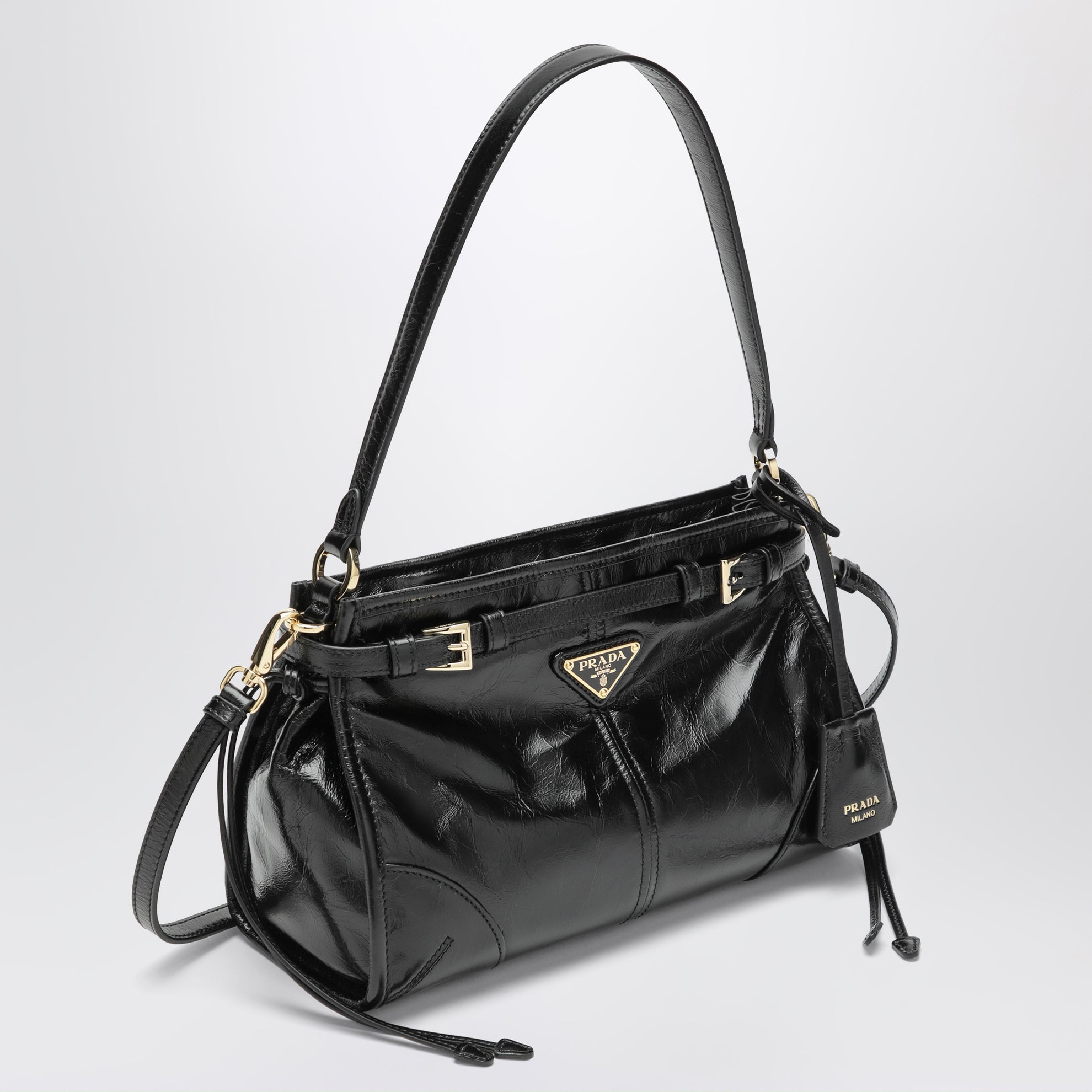Small Bonnie top-handle bag in black calf leather