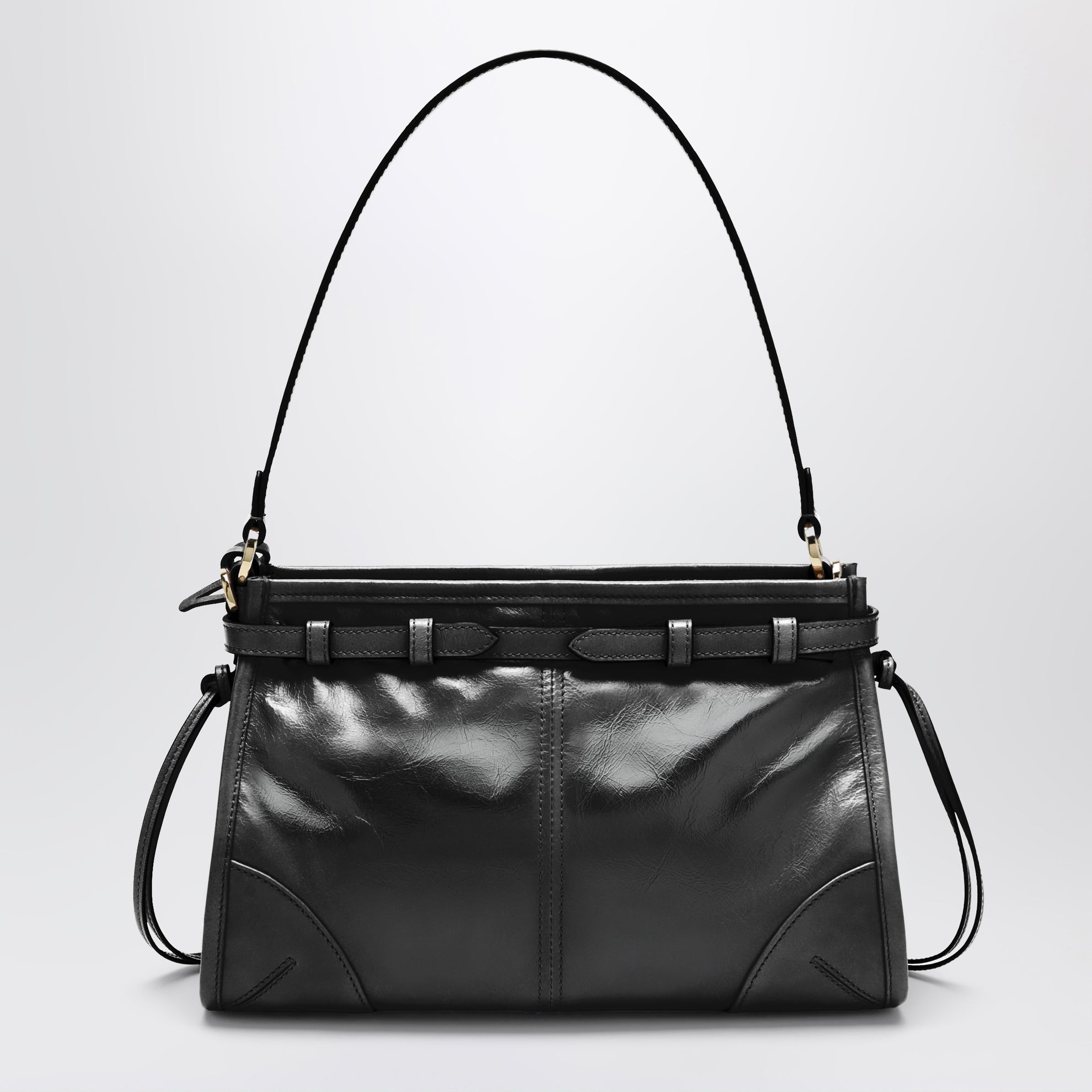 Small Bonnie top-handle bag in black calf leather