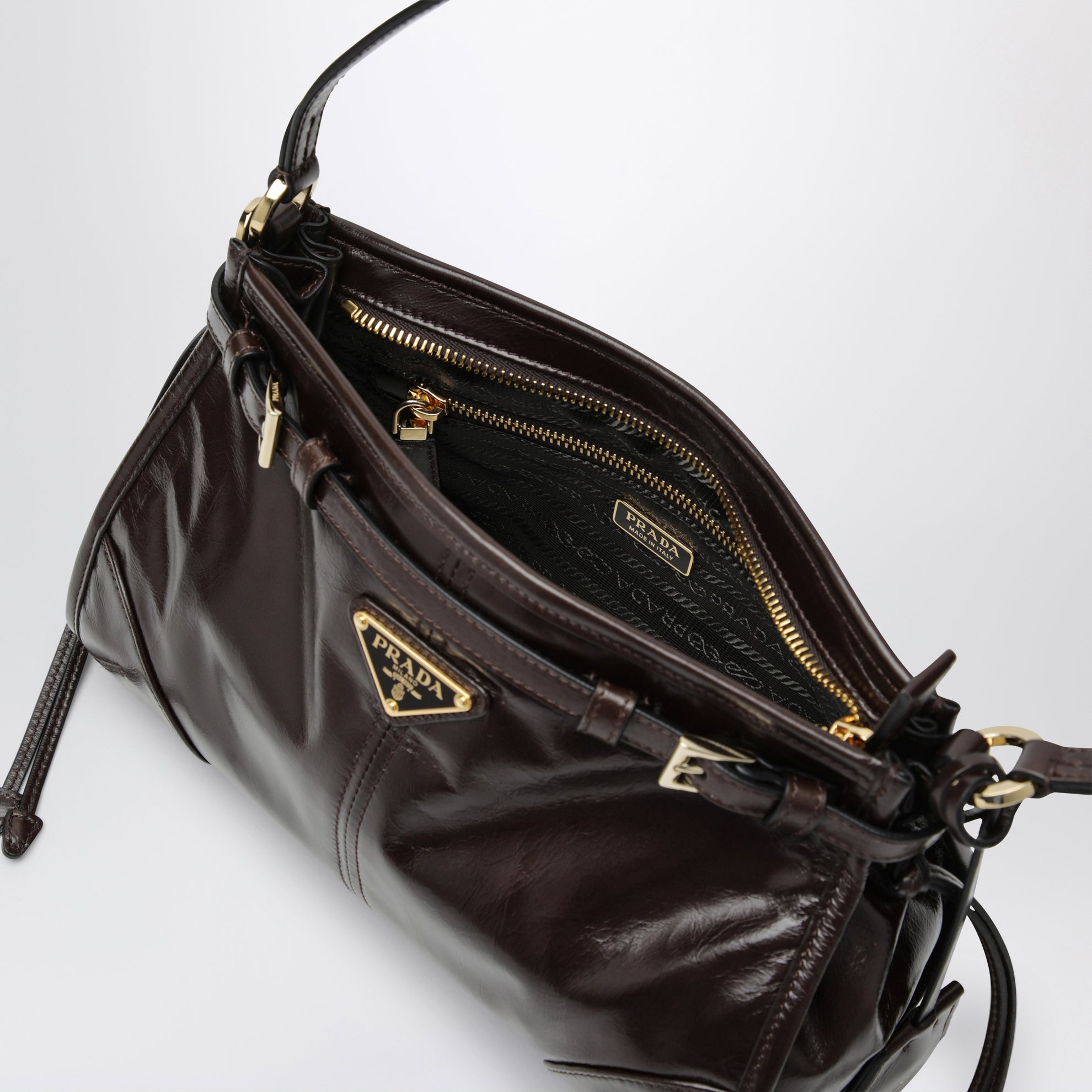 Bonnie Small hobo handbag in calf leather, dark brown