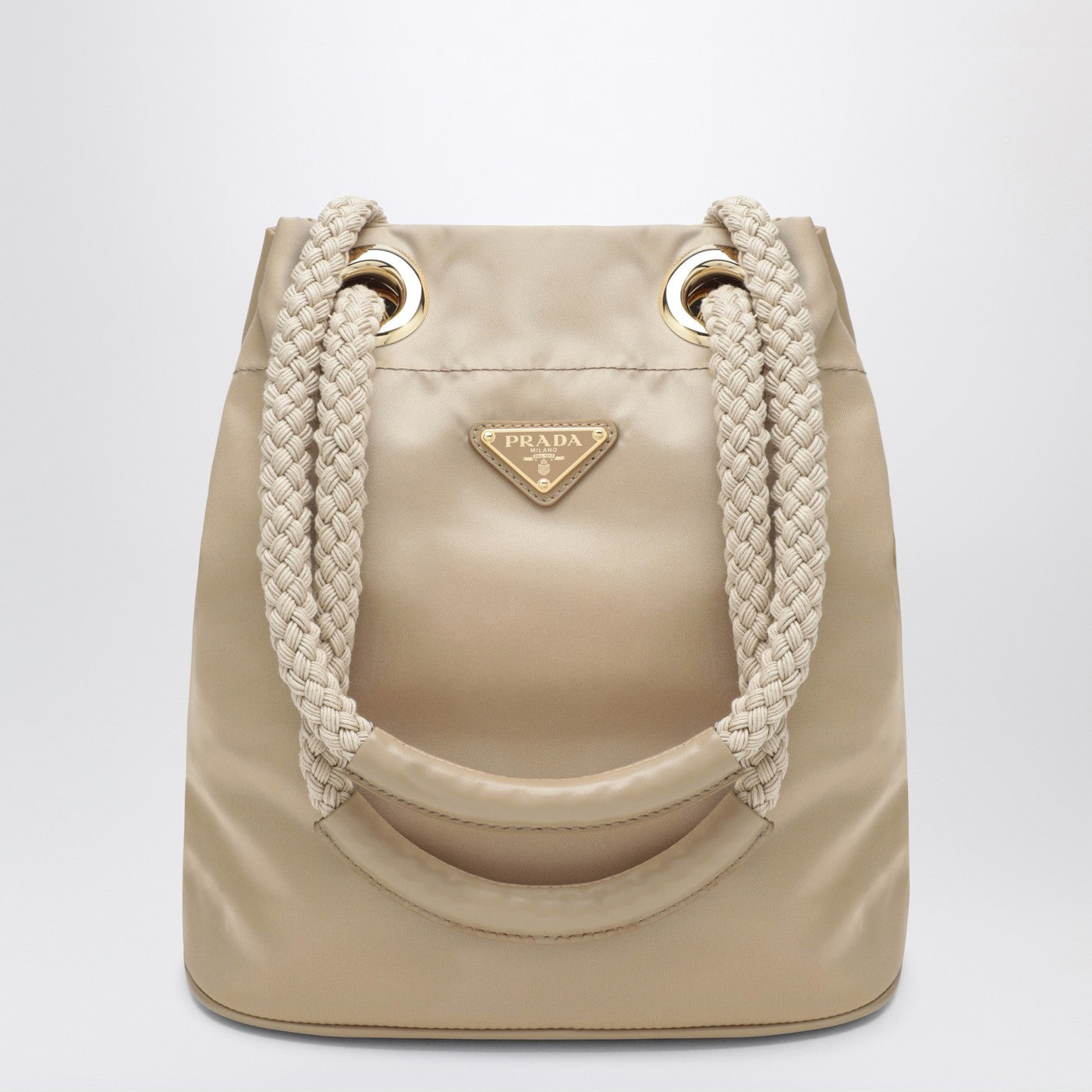 Prada Mariner small bucket bag in camel Re-Nylon | TheDoubleF