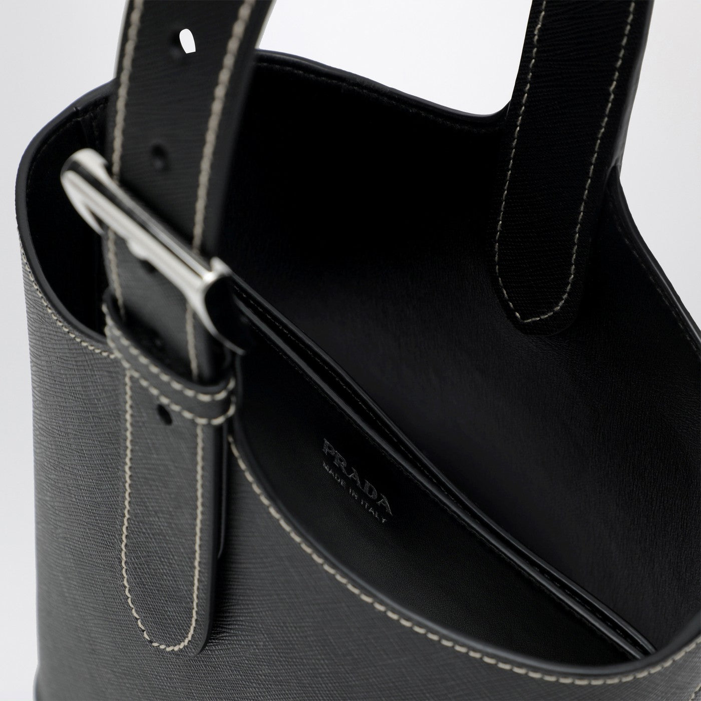 Black smooth leather bucket bag