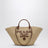 Borsa shopping large in rafia e pelle Beige/Cognac