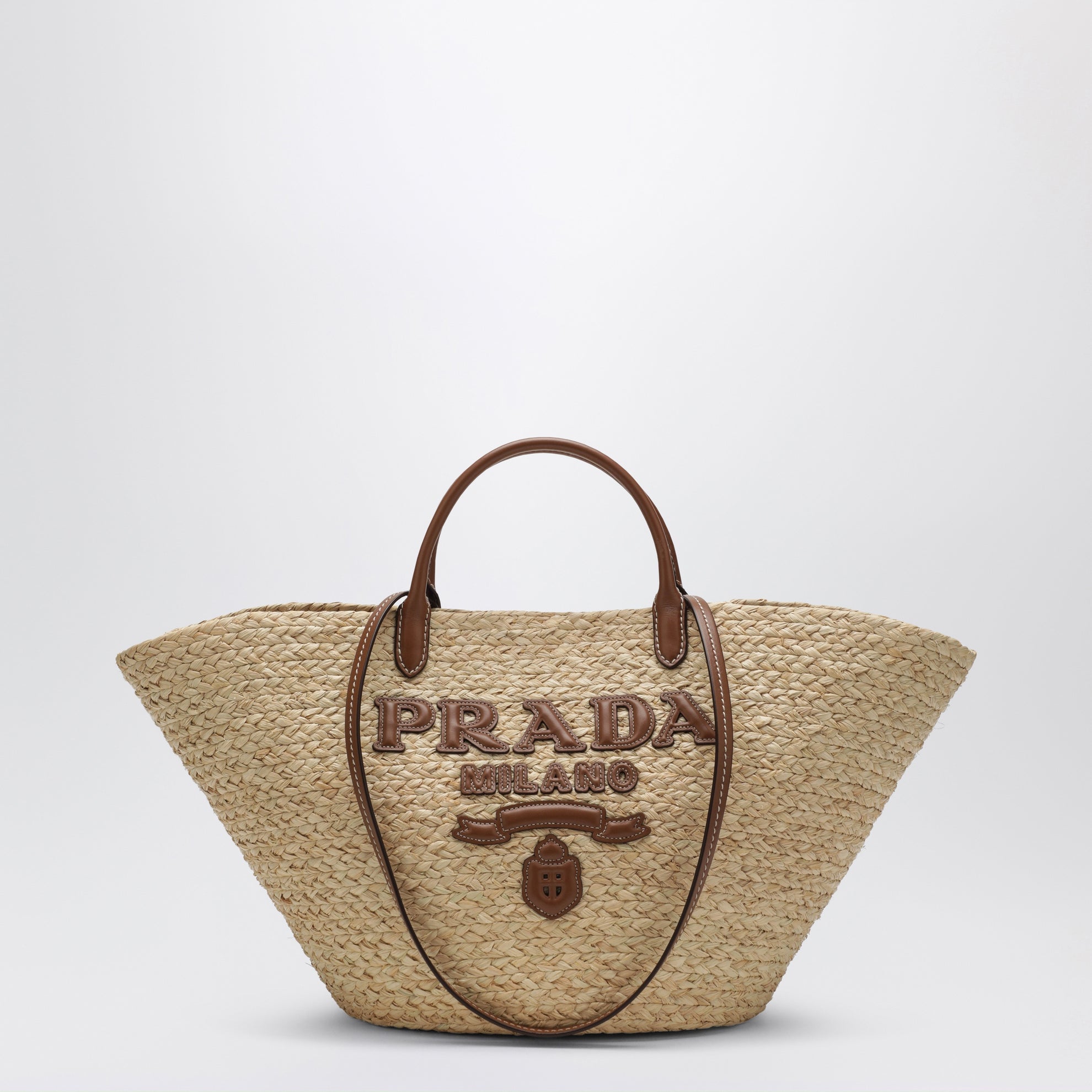 Grand sac cabas en raphia et cuir Beige/Cognac