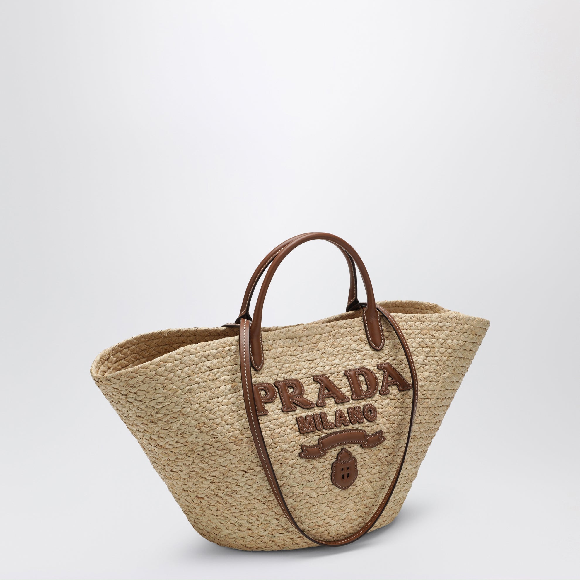 Grand sac cabas en raphia et cuir Beige/Cognac
