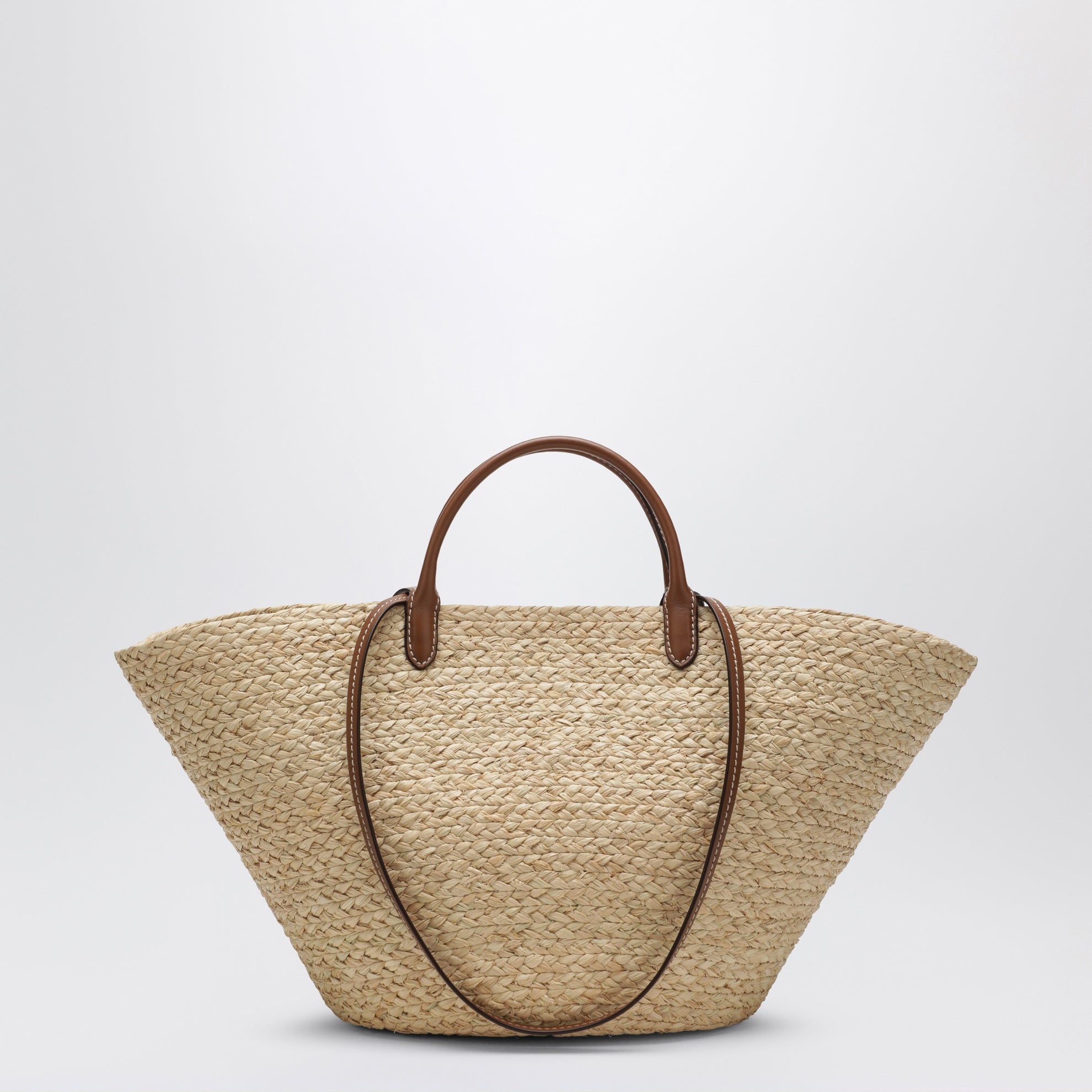 Grand sac cabas en raphia et cuir Beige/Cognac