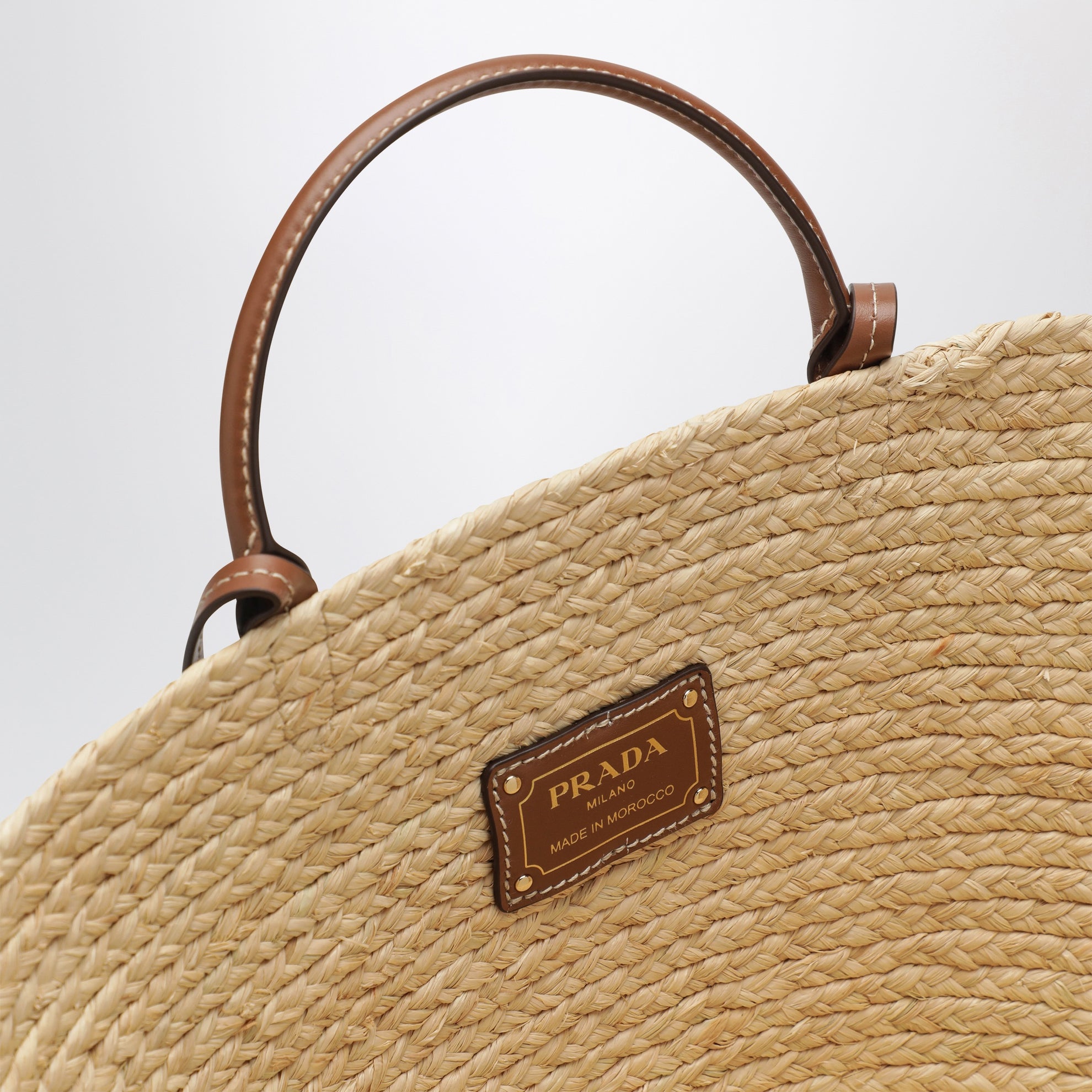 Grand sac cabas en raphia et cuir Beige/Cognac