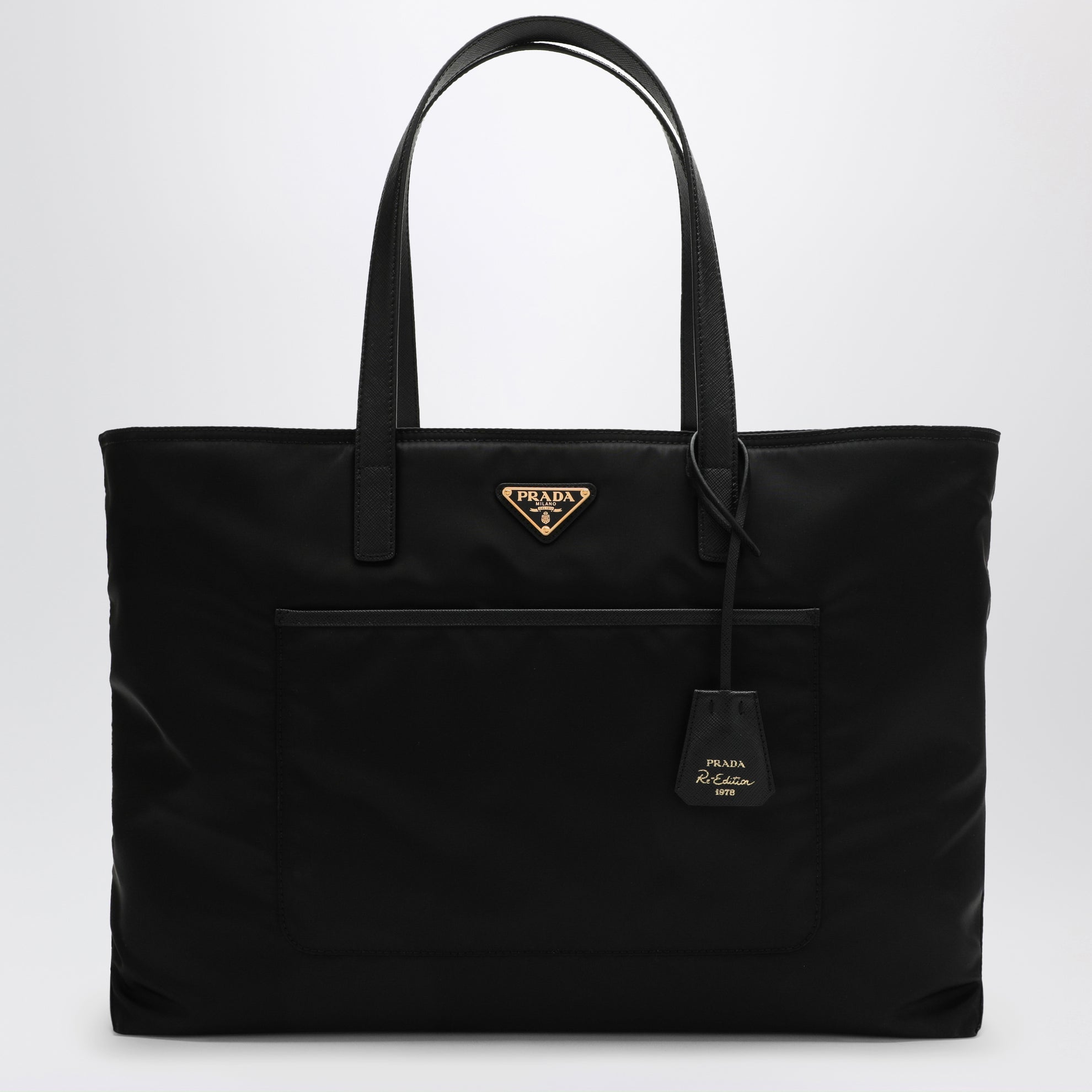 Borsa shopping large nera Re-Edition 1978 in Re-Nylon e Saffiano