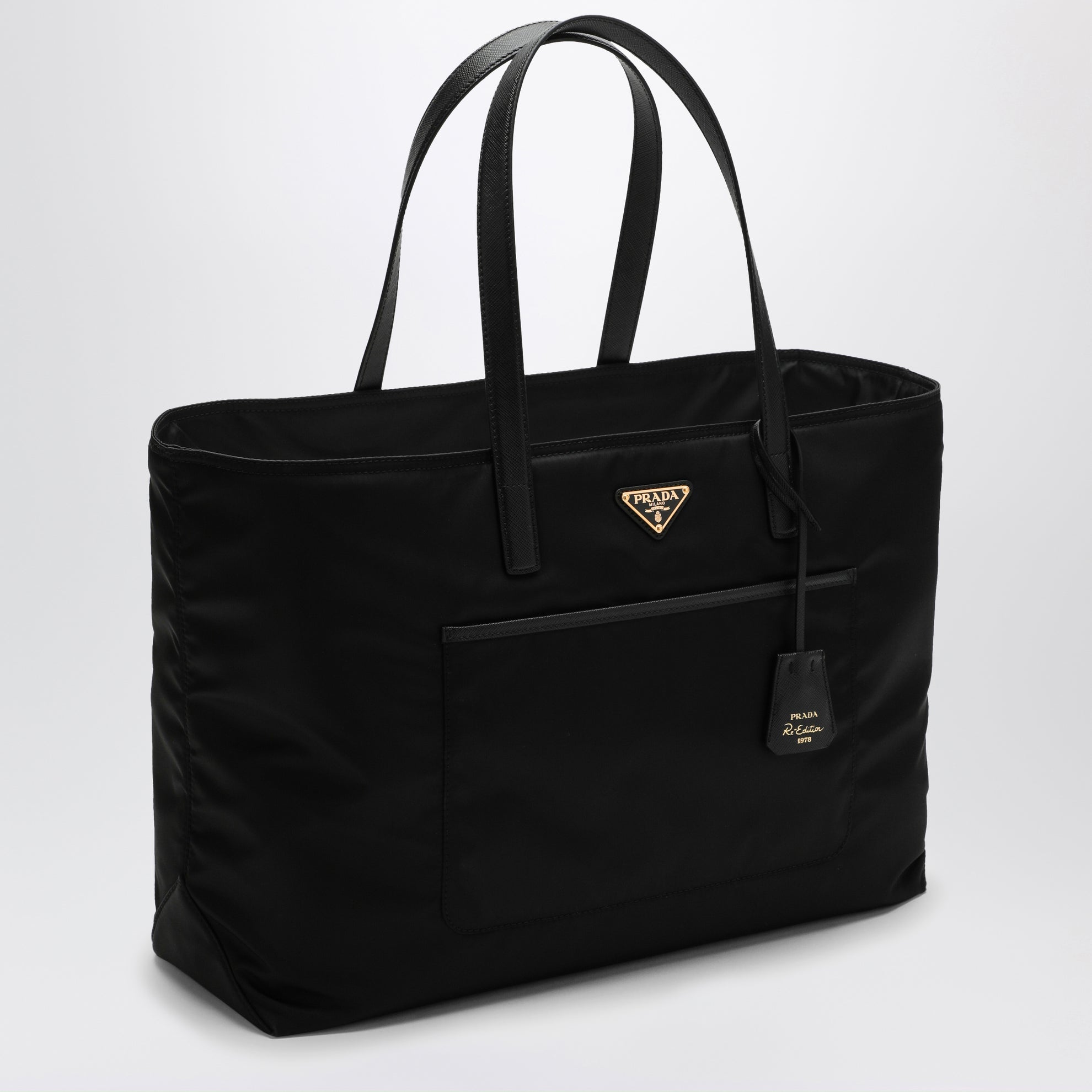Borsa shopping large nera Re-Edition 1978 in Re-Nylon e Saffiano