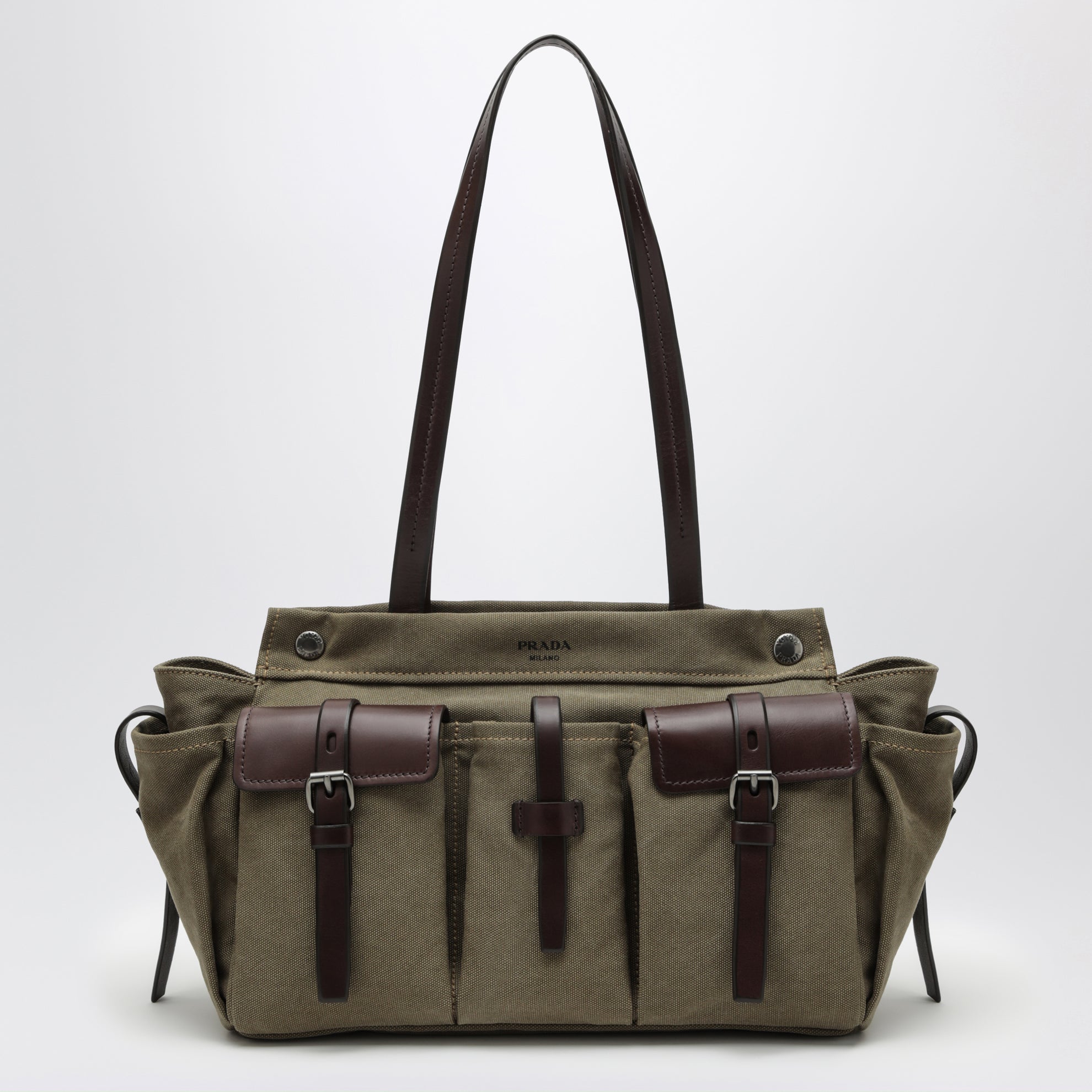 Borsa shopping Prada Route large in canvas e pelle militare