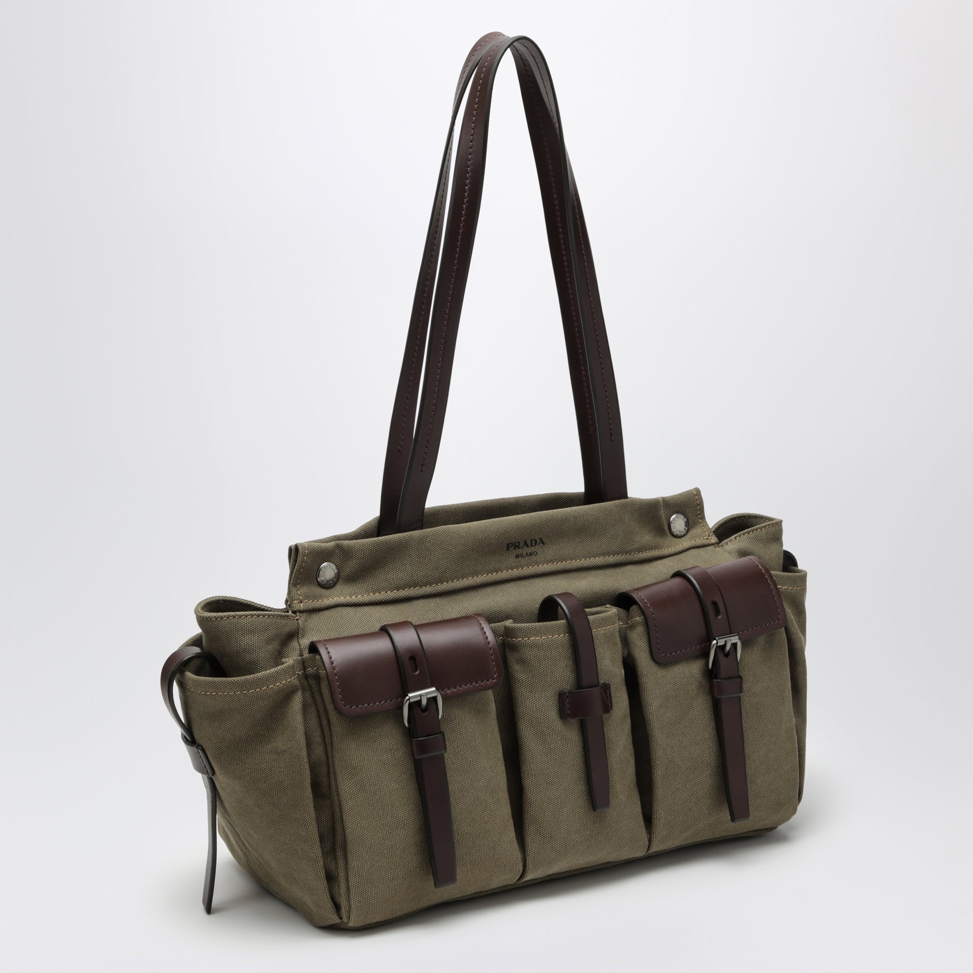 Borsa shopping Prada Route large in canvas e pelle militare