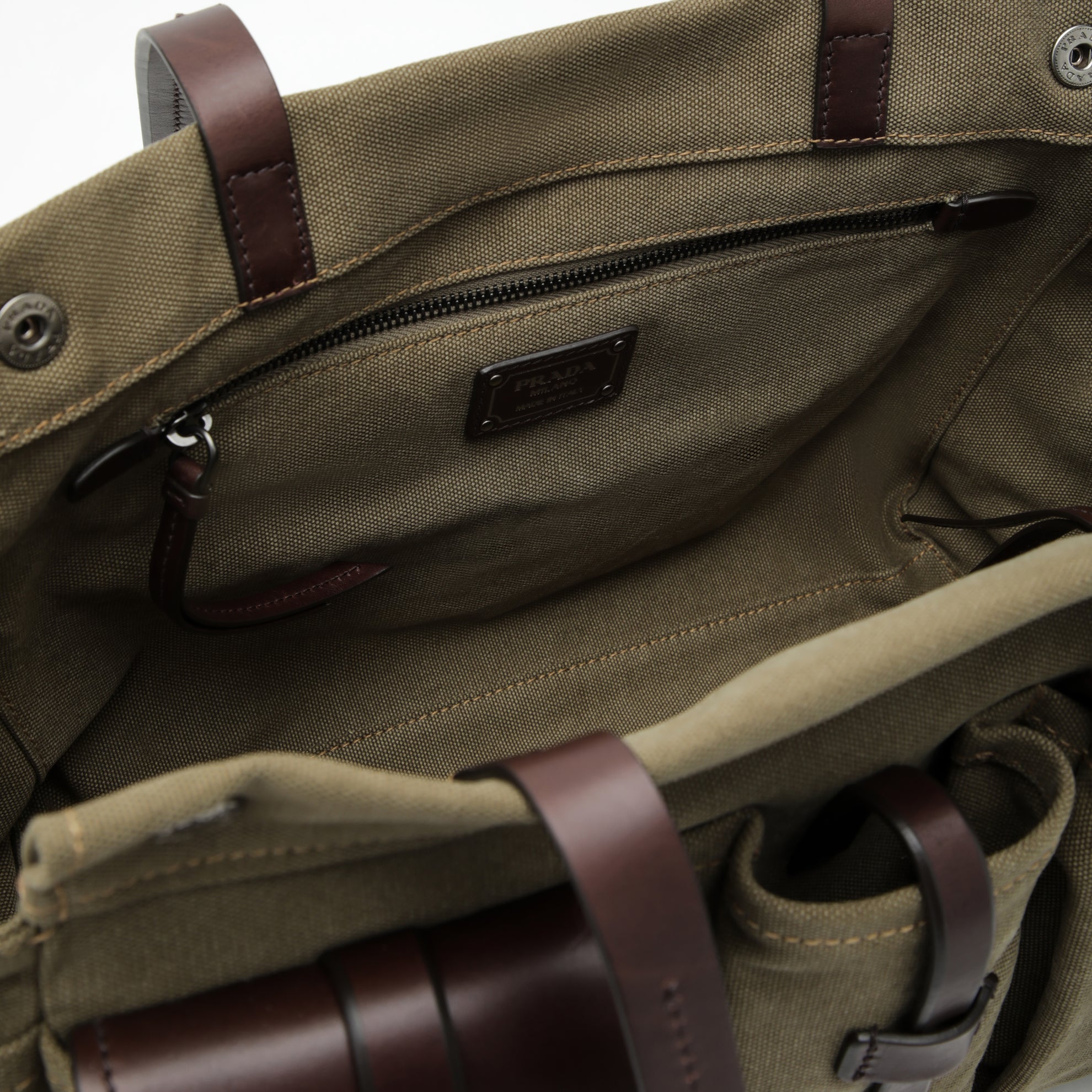 Borsa shopping Prada Route large in canvas e pelle militare