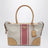 Borsa shopping large in canvas e pelle naturale/rosso