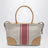 Borsa shopping large in canvas e pelle naturale/rosso