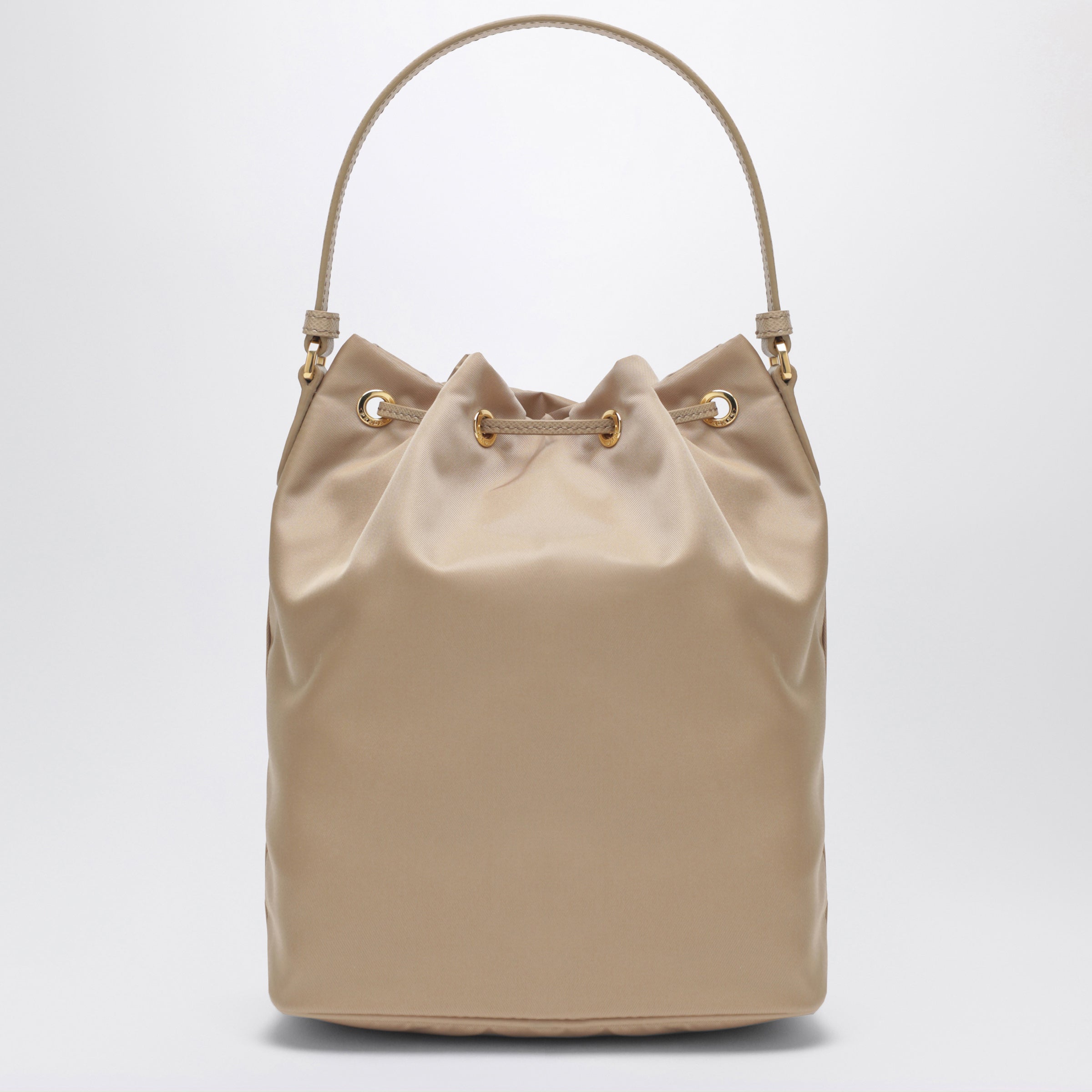 Prada Prada Duet bucket bag in beige Re-Nylon | TheDoubleF