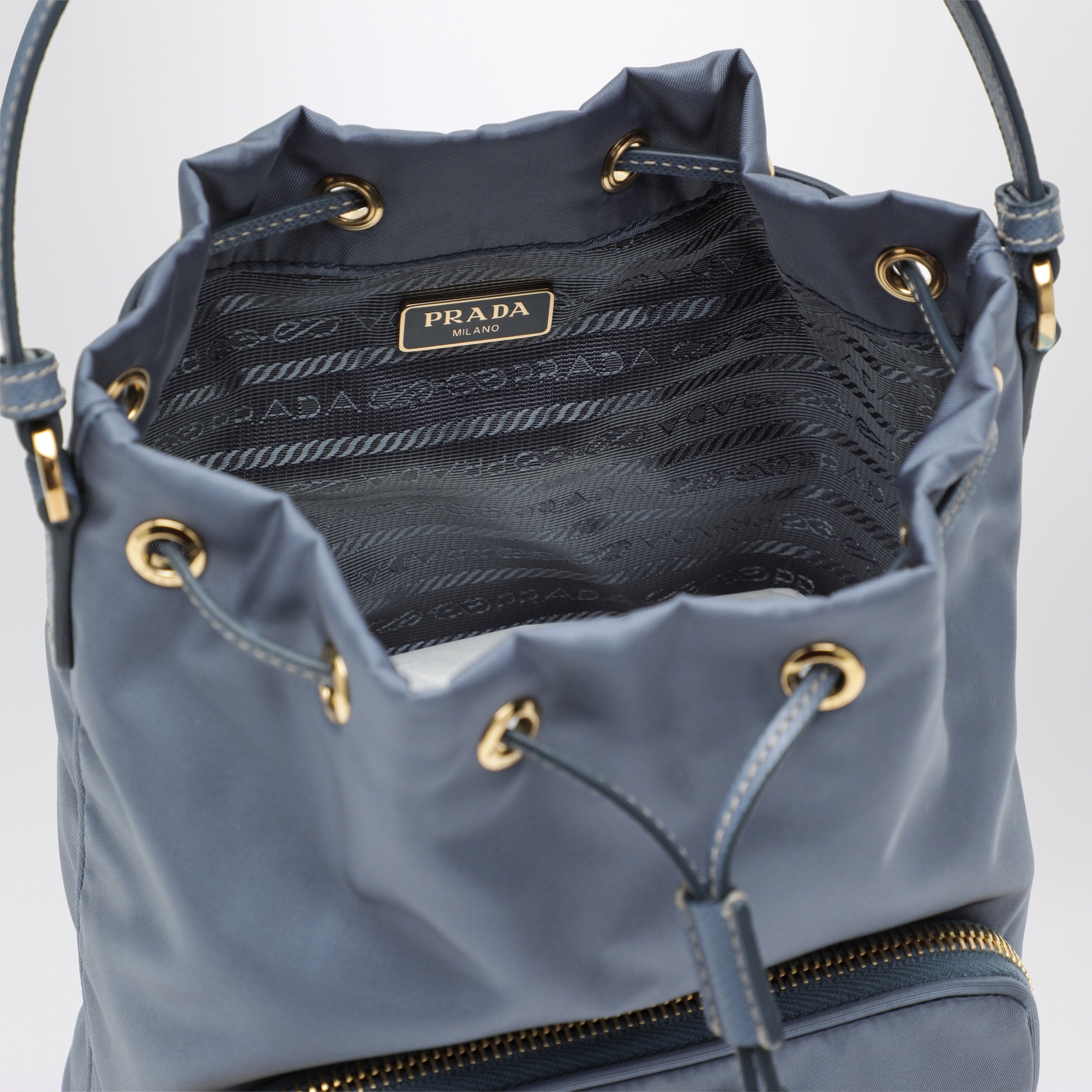 Prada Prada Duet bucket bag in aviator blue Re-Nylon | TheDoubleF