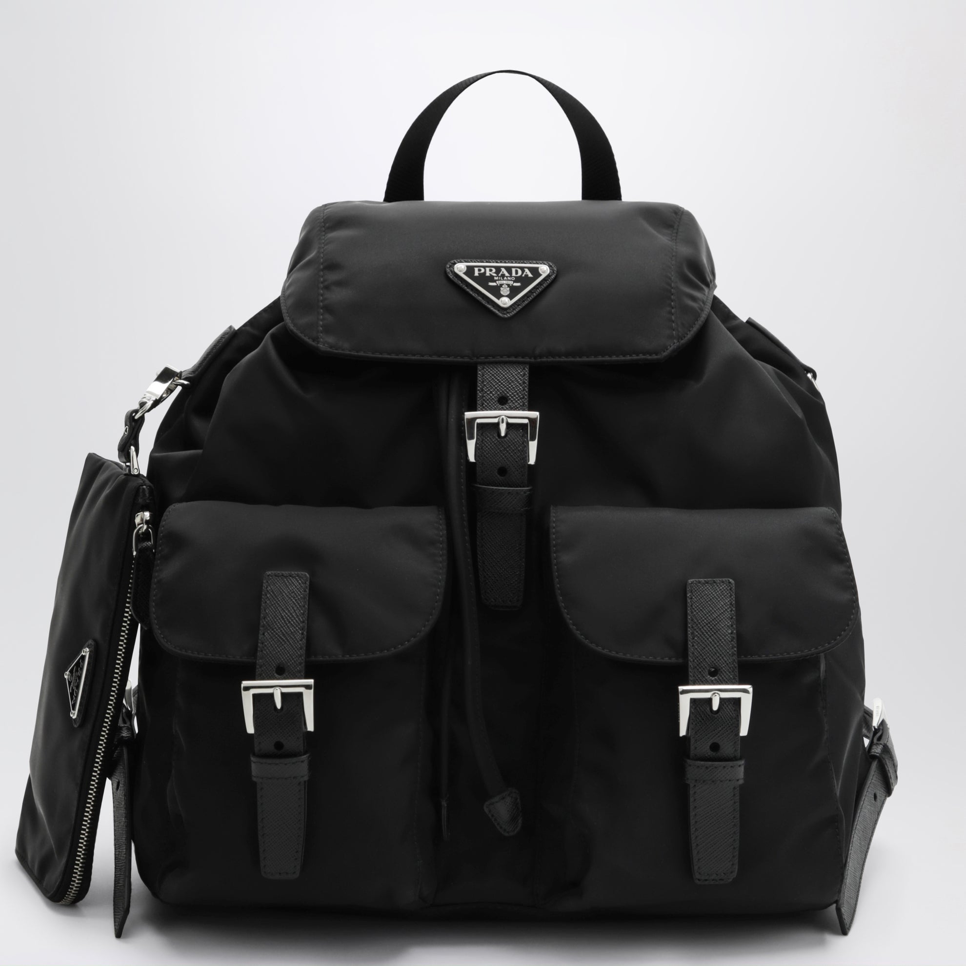 Zaino in Re-Nylon e Saffiano con pouch nero