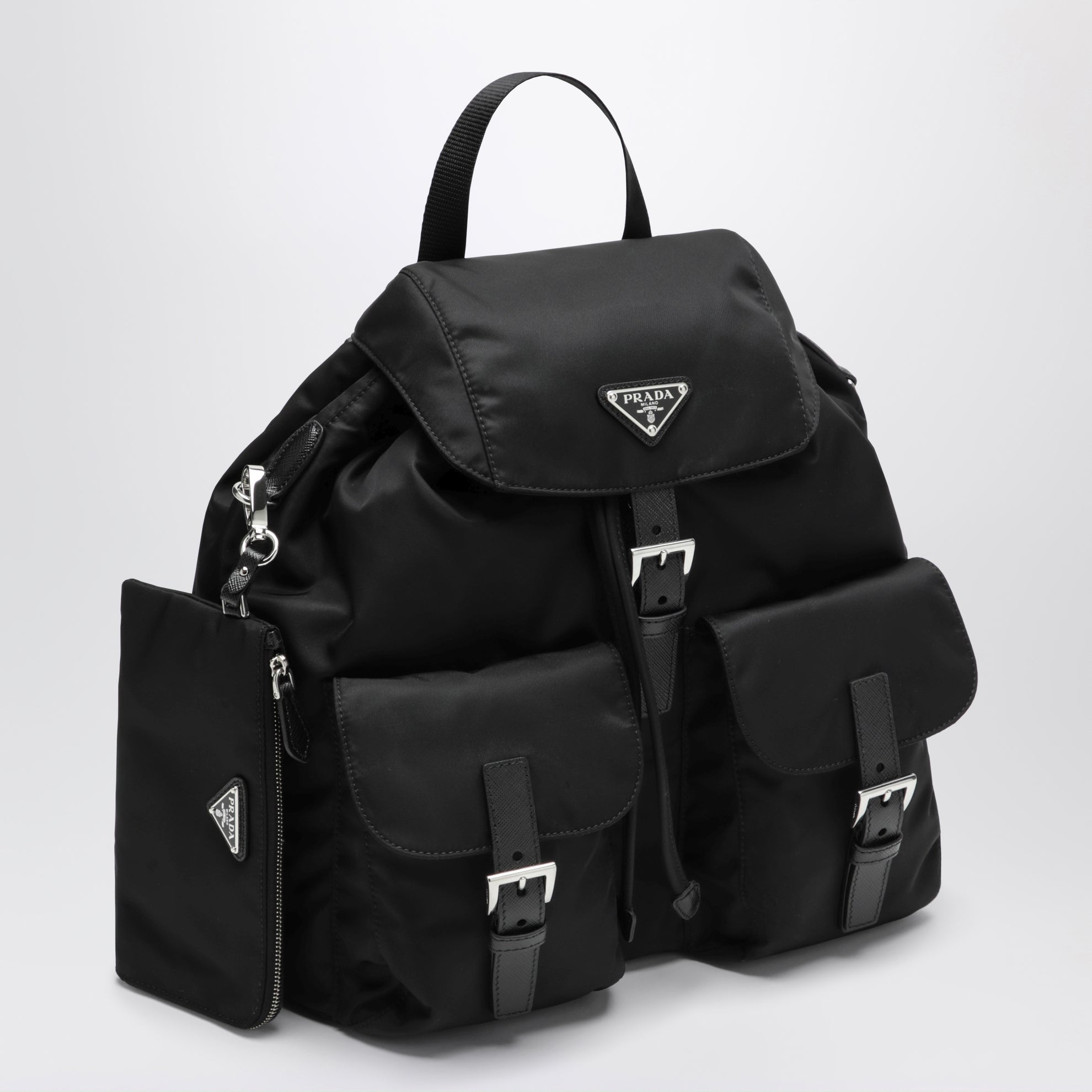 Zaino in Re-Nylon e Saffiano con pouch nero