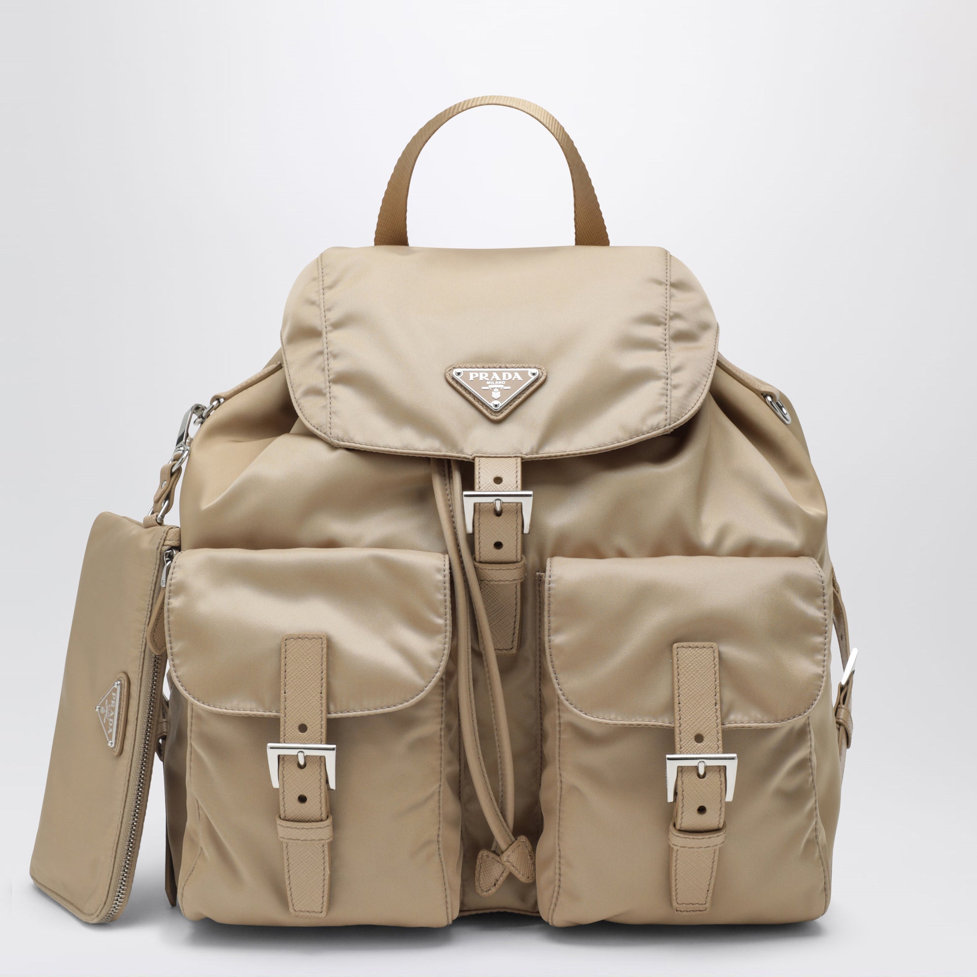 Zaino in Re-Nylon e Saffiano con pouch Cammello