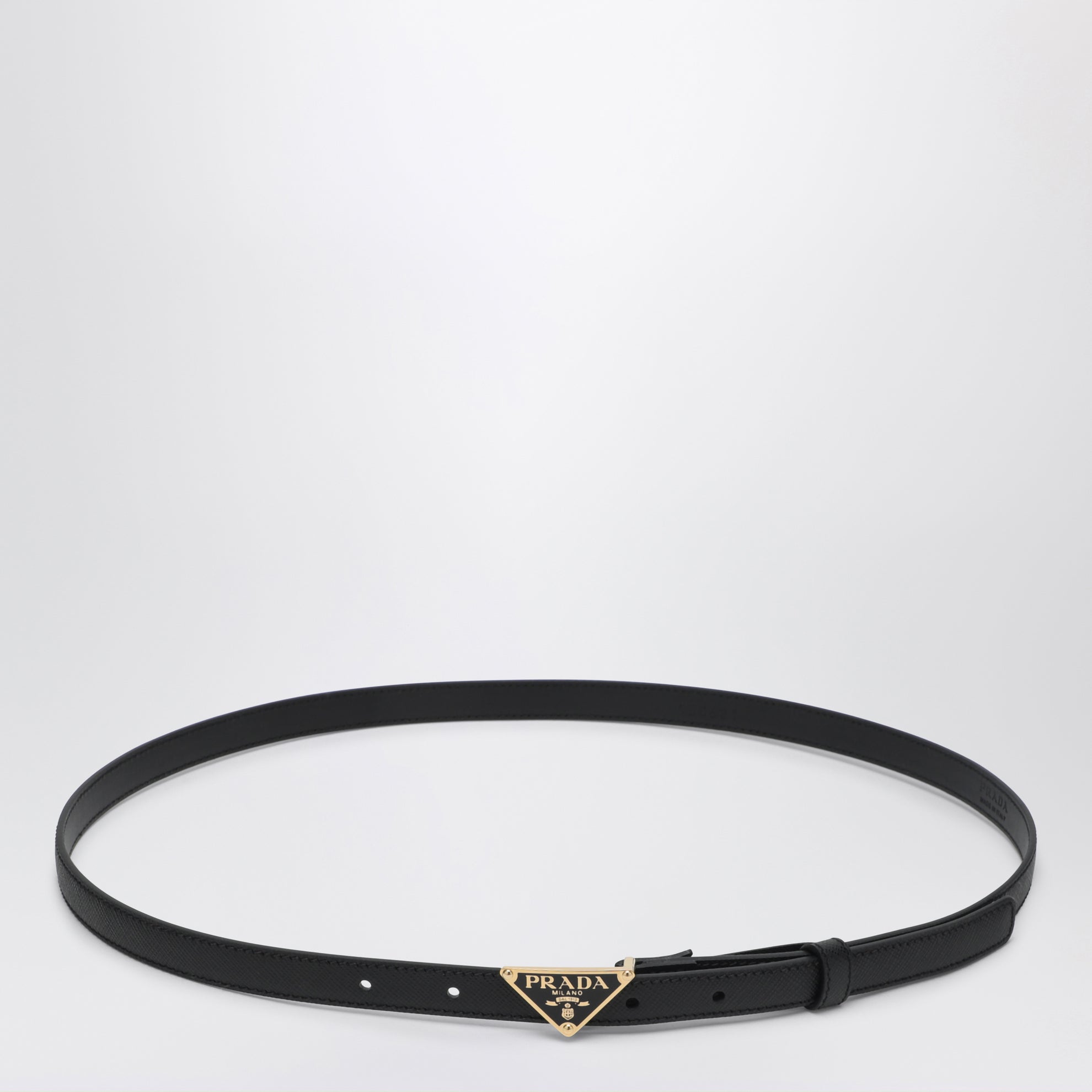 Black Saffiano belt with triangle logo