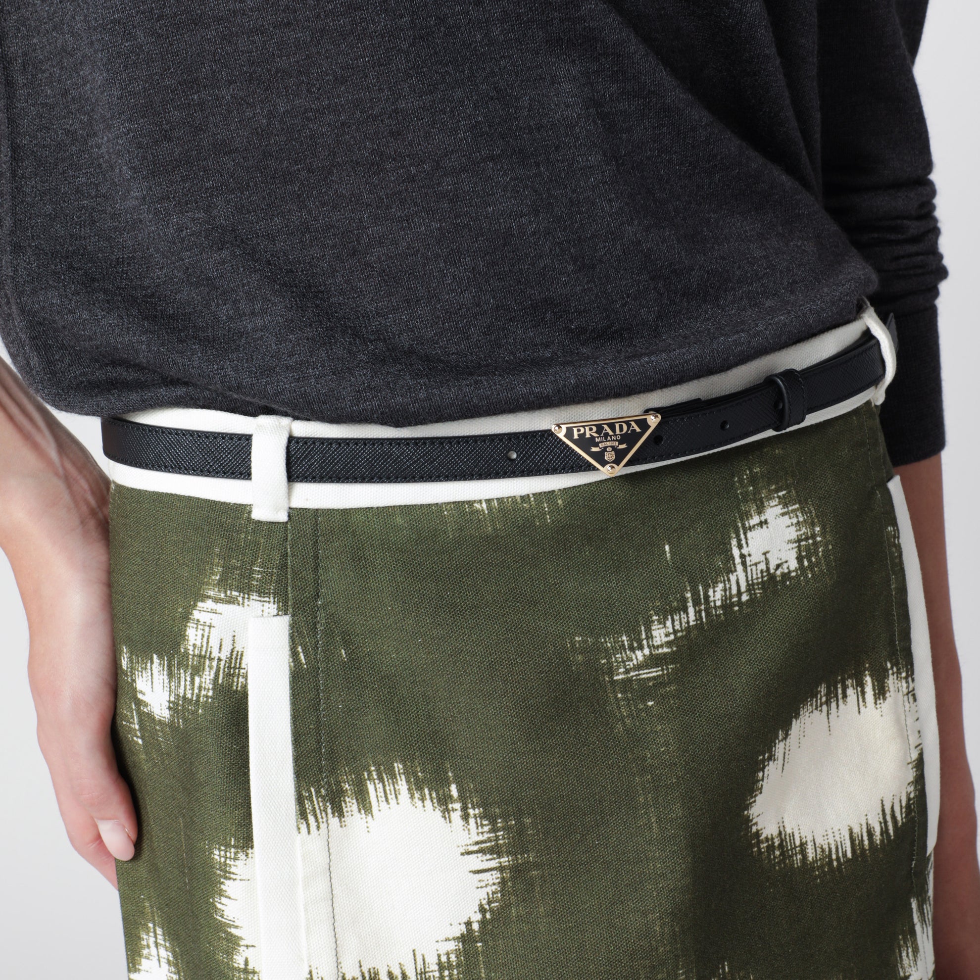 Black Saffiano belt with triangle logo