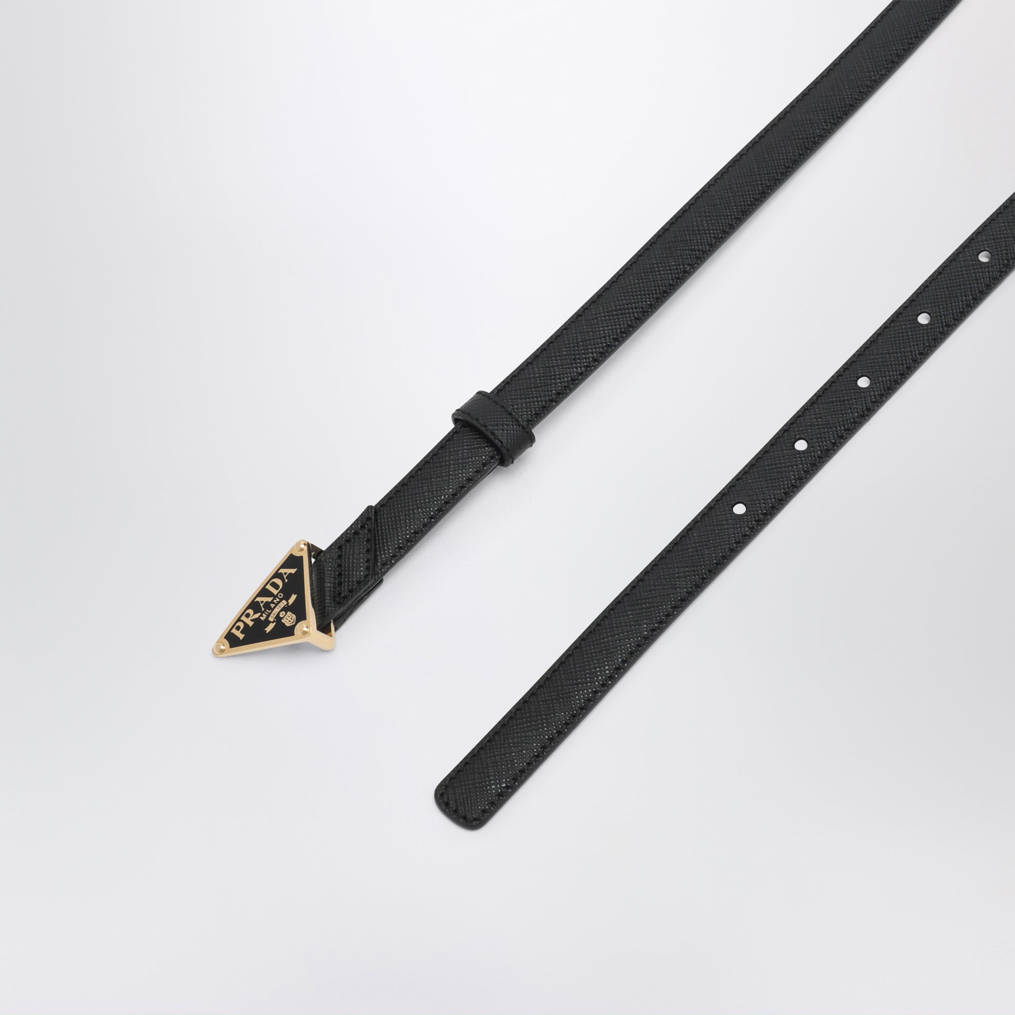 Black Saffiano belt with triangle logo