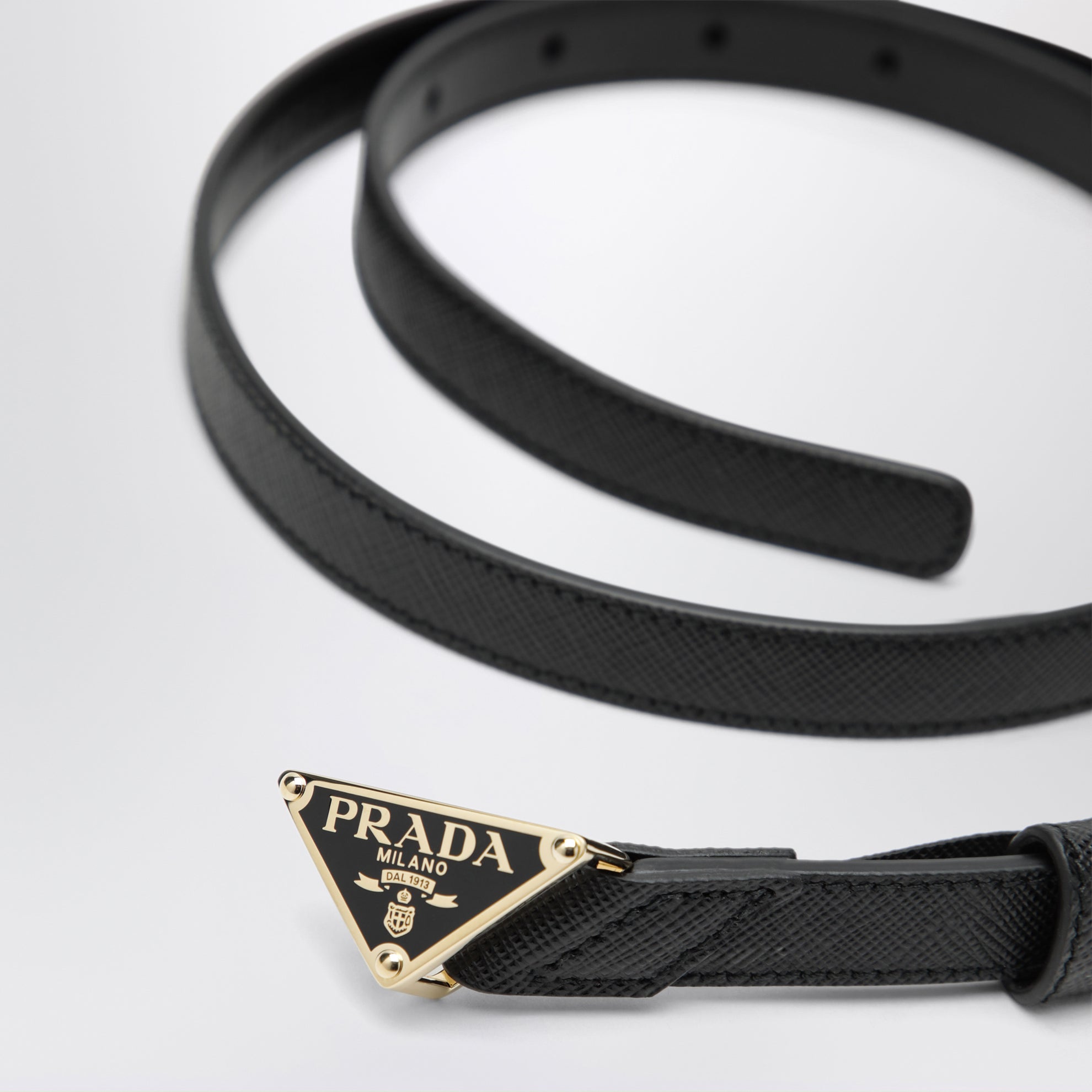 Black Saffiano belt with triangle logo