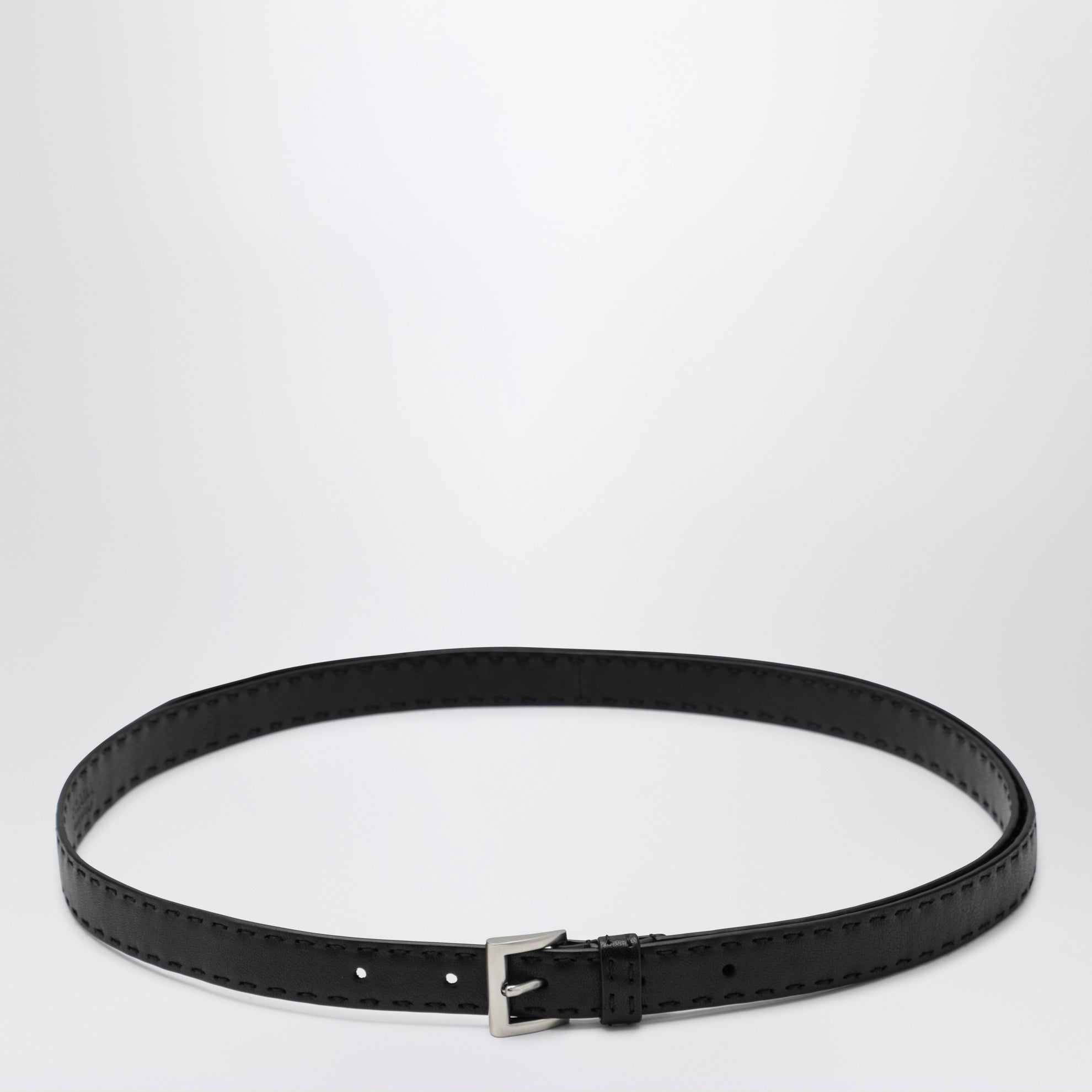 Slim black leather belt