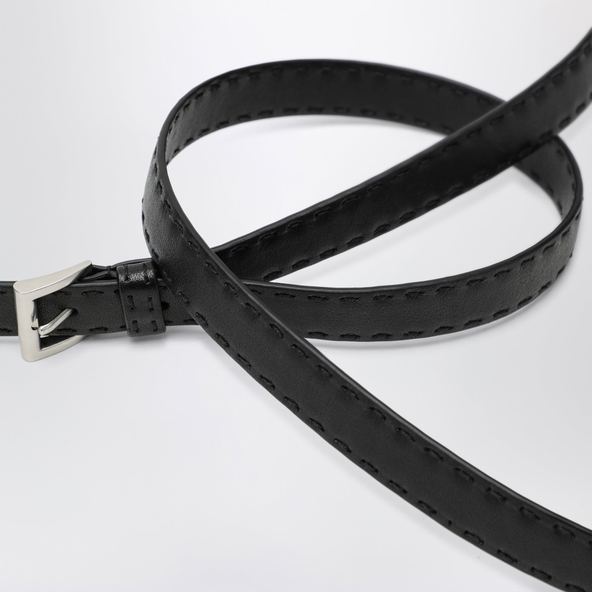 Slim black leather belt