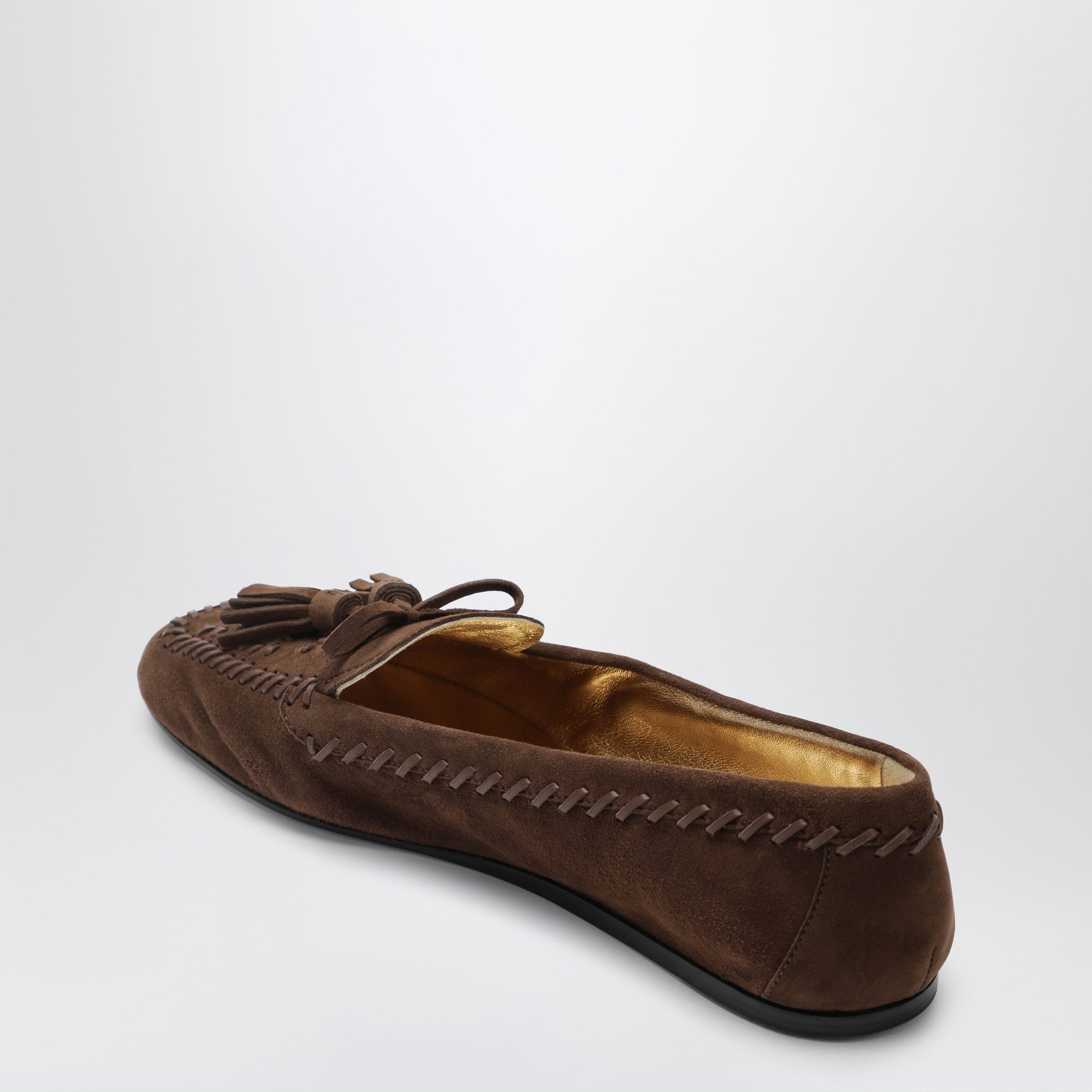 Mocassino in suede Cacao con ricami e nappine