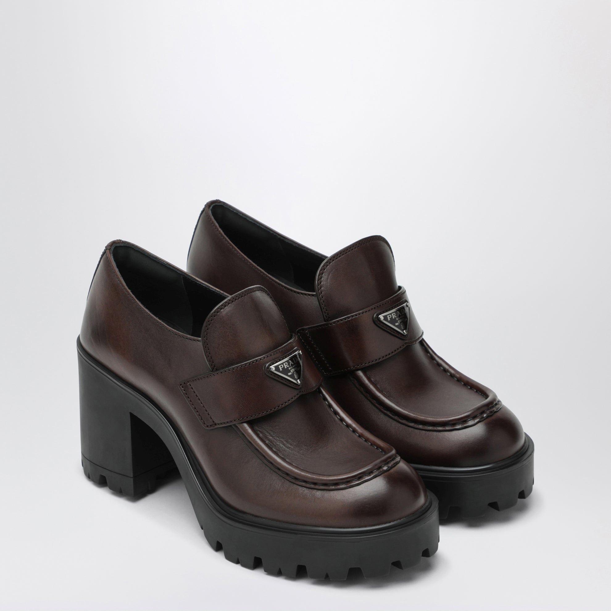 Brown platform heeled loafers