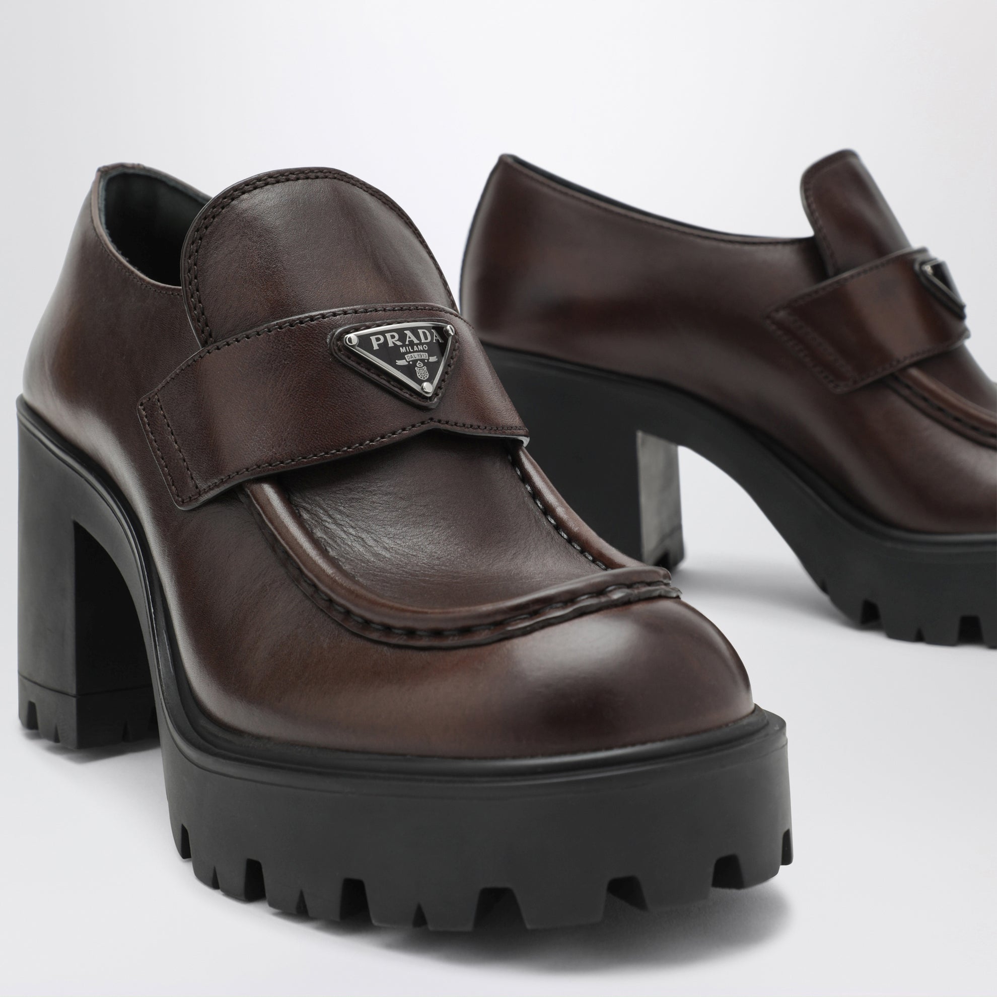 Brown platform heeled loafers
