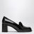 Black brushed leather heeled loafers