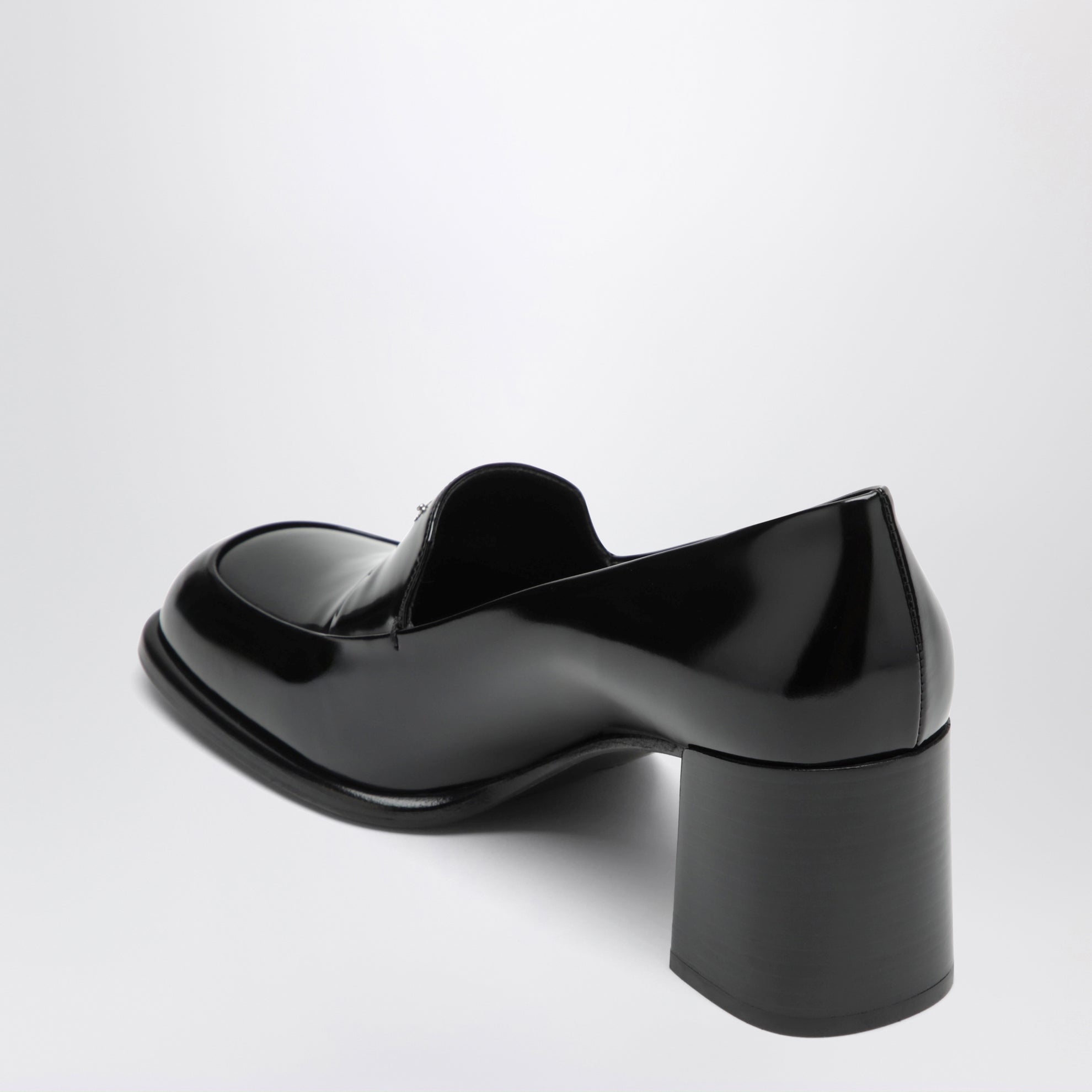 Black brushed leather heeled loafers