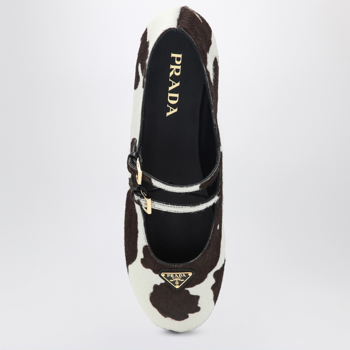 Weiße/dunkelbraune Ballerinas mit Animal-Print