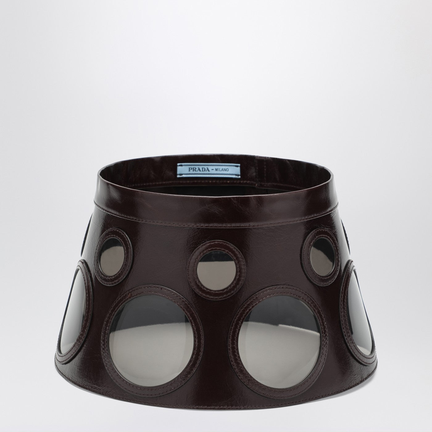 Visor brown in leather and plexiglass