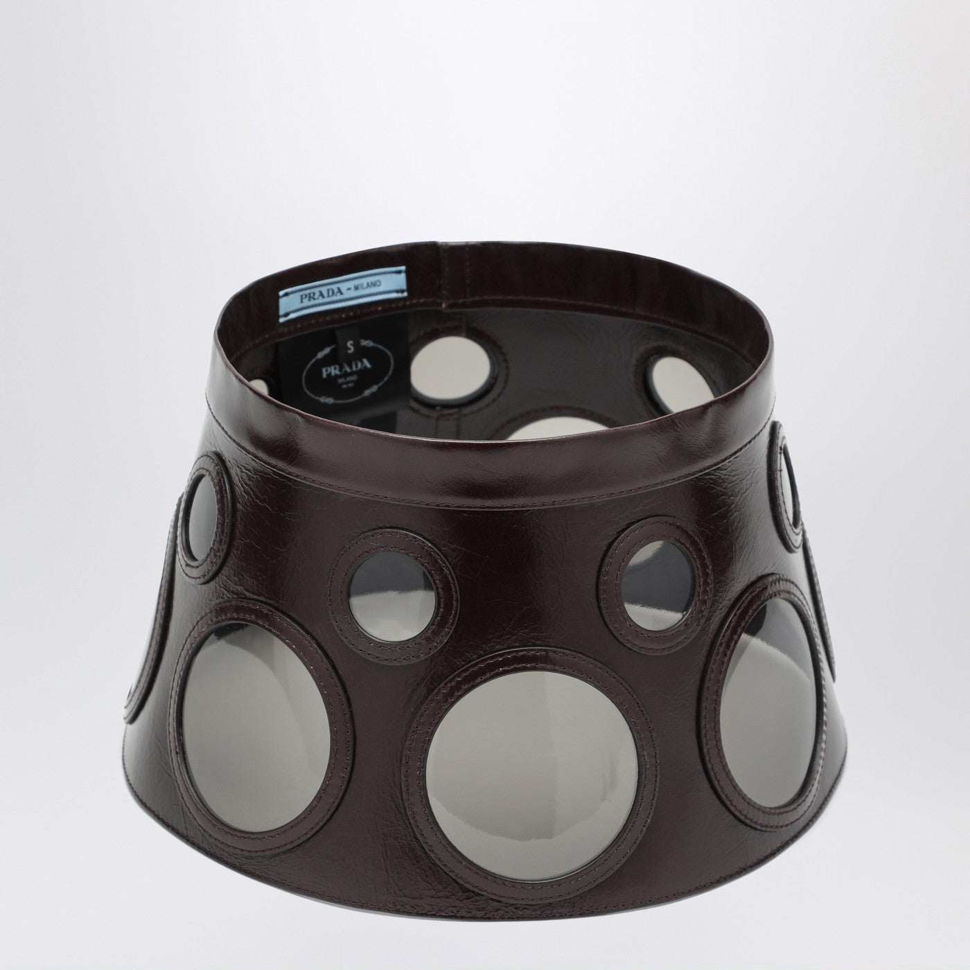 Visor brown in leather and plexiglass