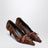 Coffee satin pumps decorated with feathers