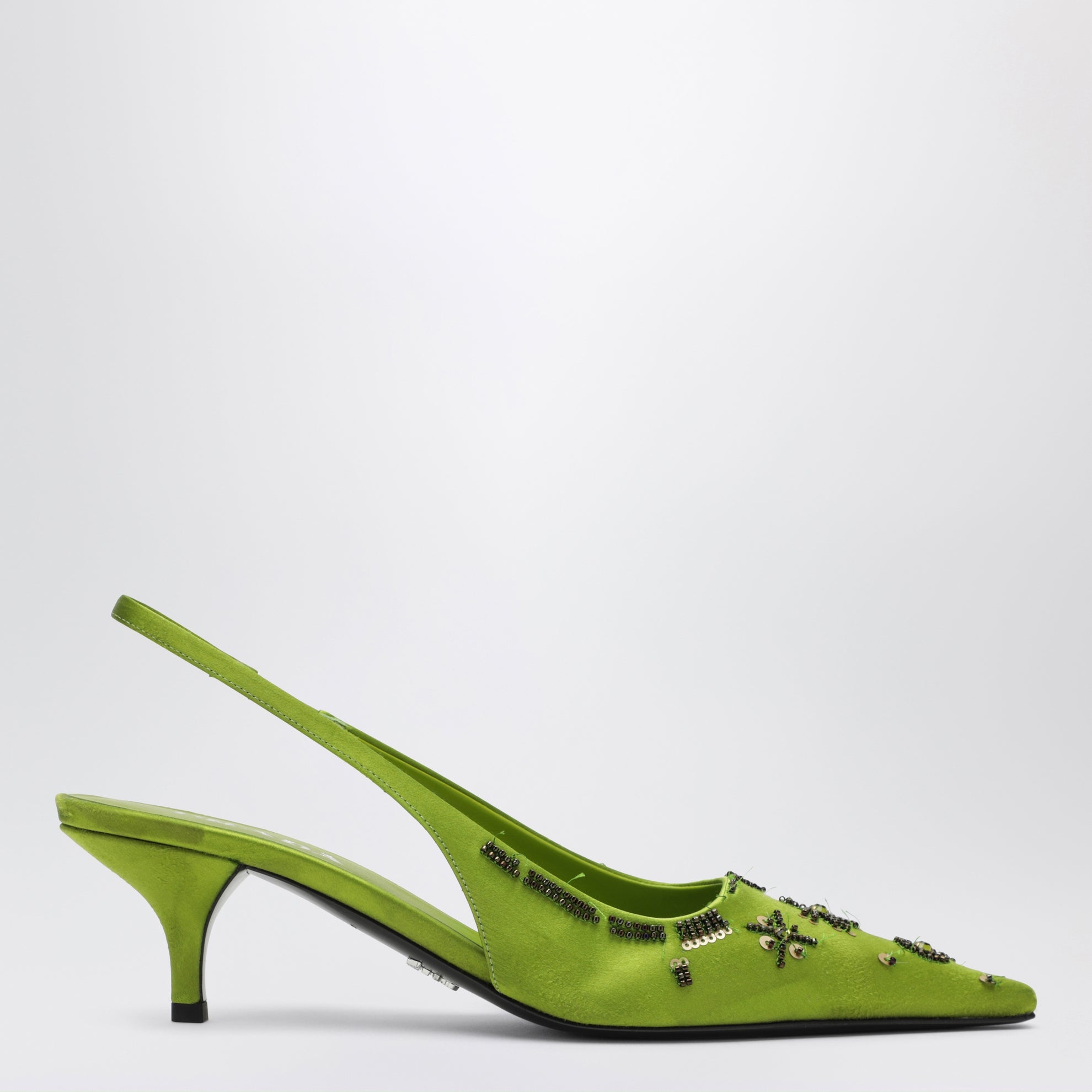 Décolleté slingback verde felce in raso con paillettes