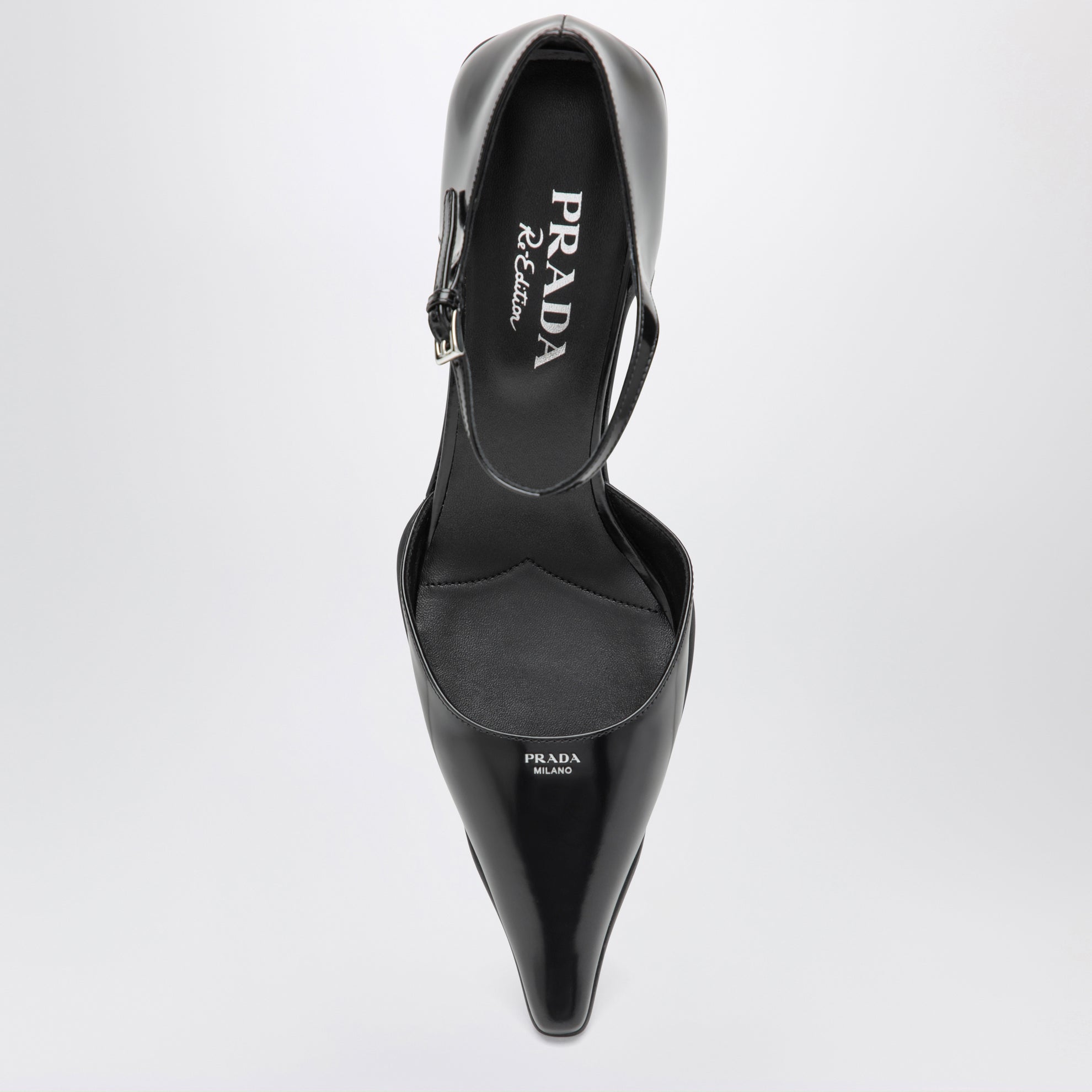 Black brushed leather side-open pumps