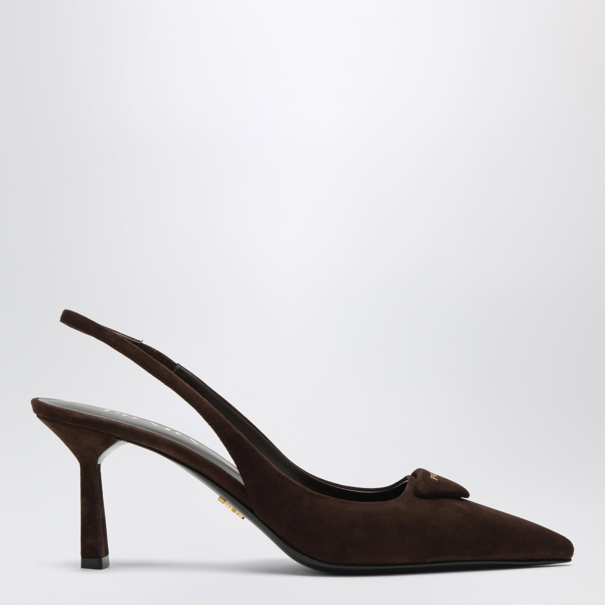 Dark brown suede slingback pumps